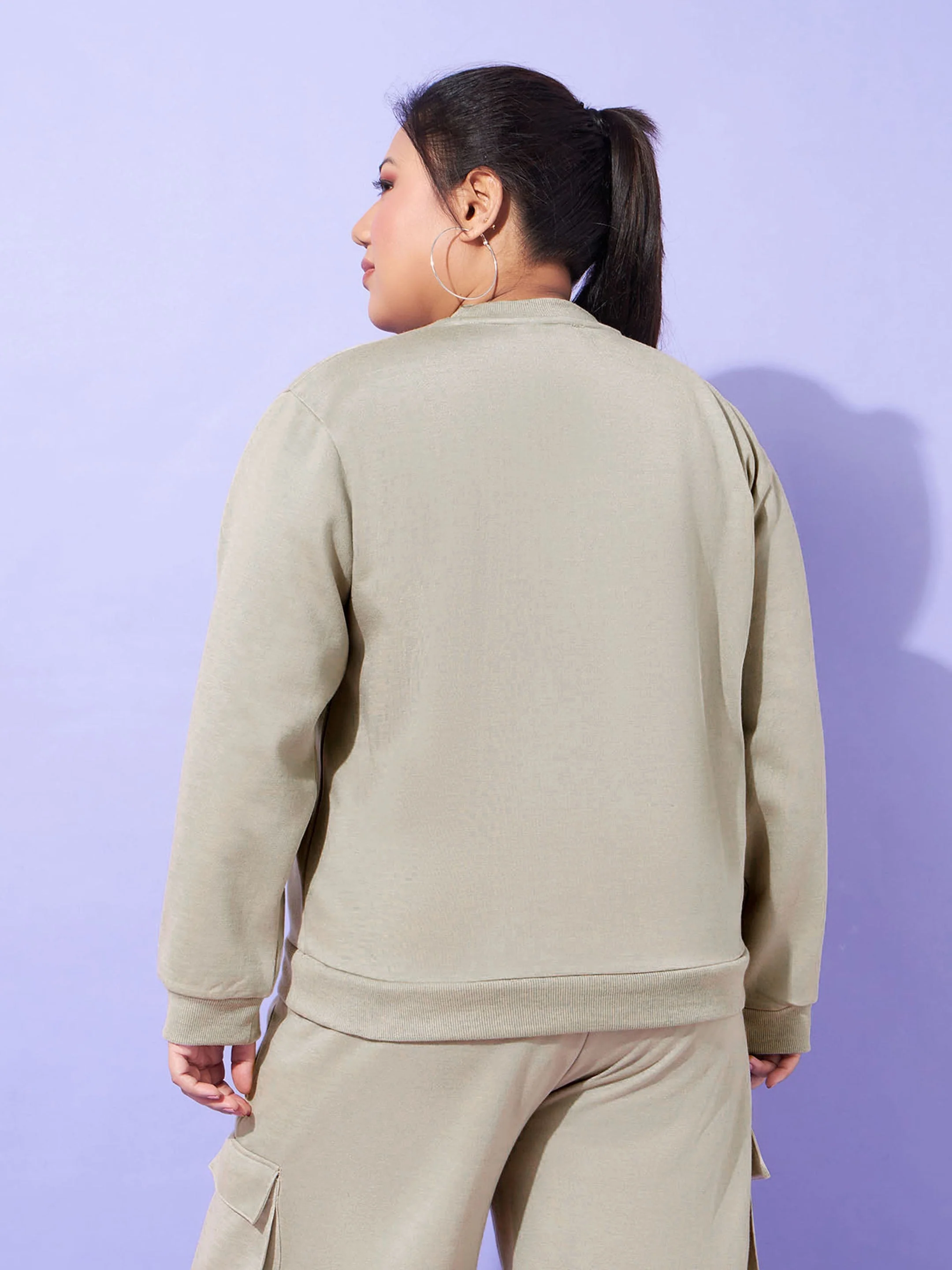 Women Grey Fleece  Sweatshirt - Image 5