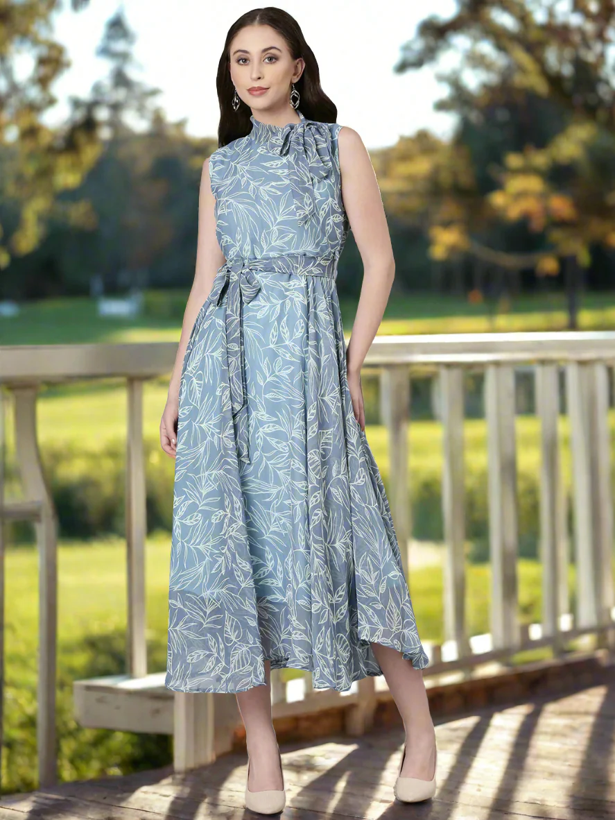 Women Grey Floral Chiffon Maxi Dress - Image 4