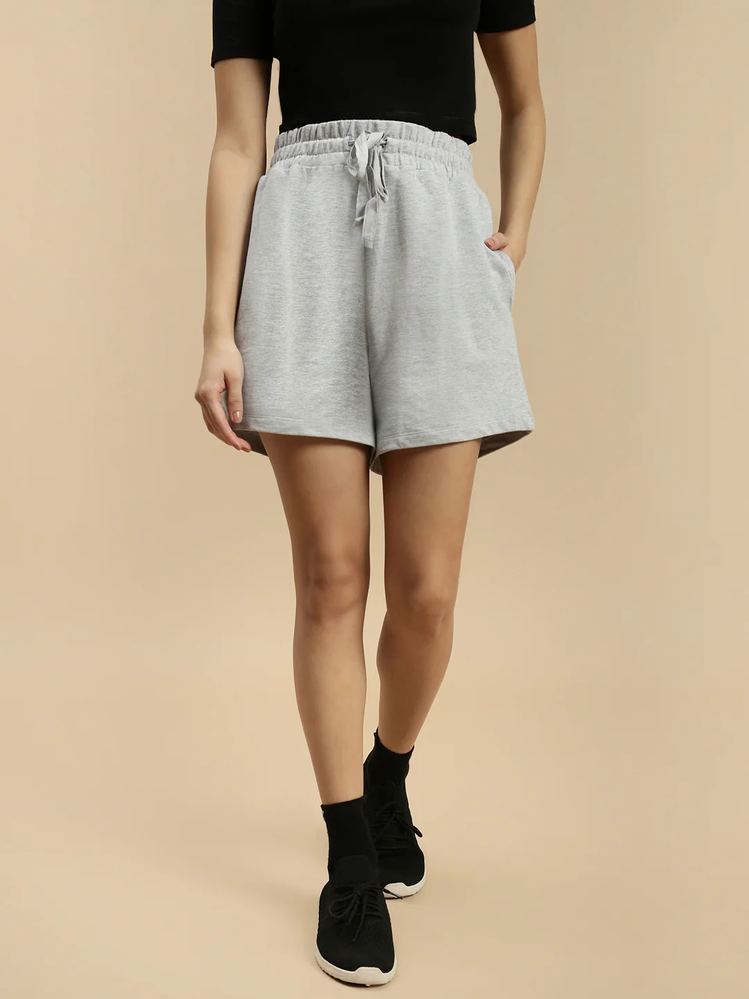 Women Grey French Terry Short - Image 2