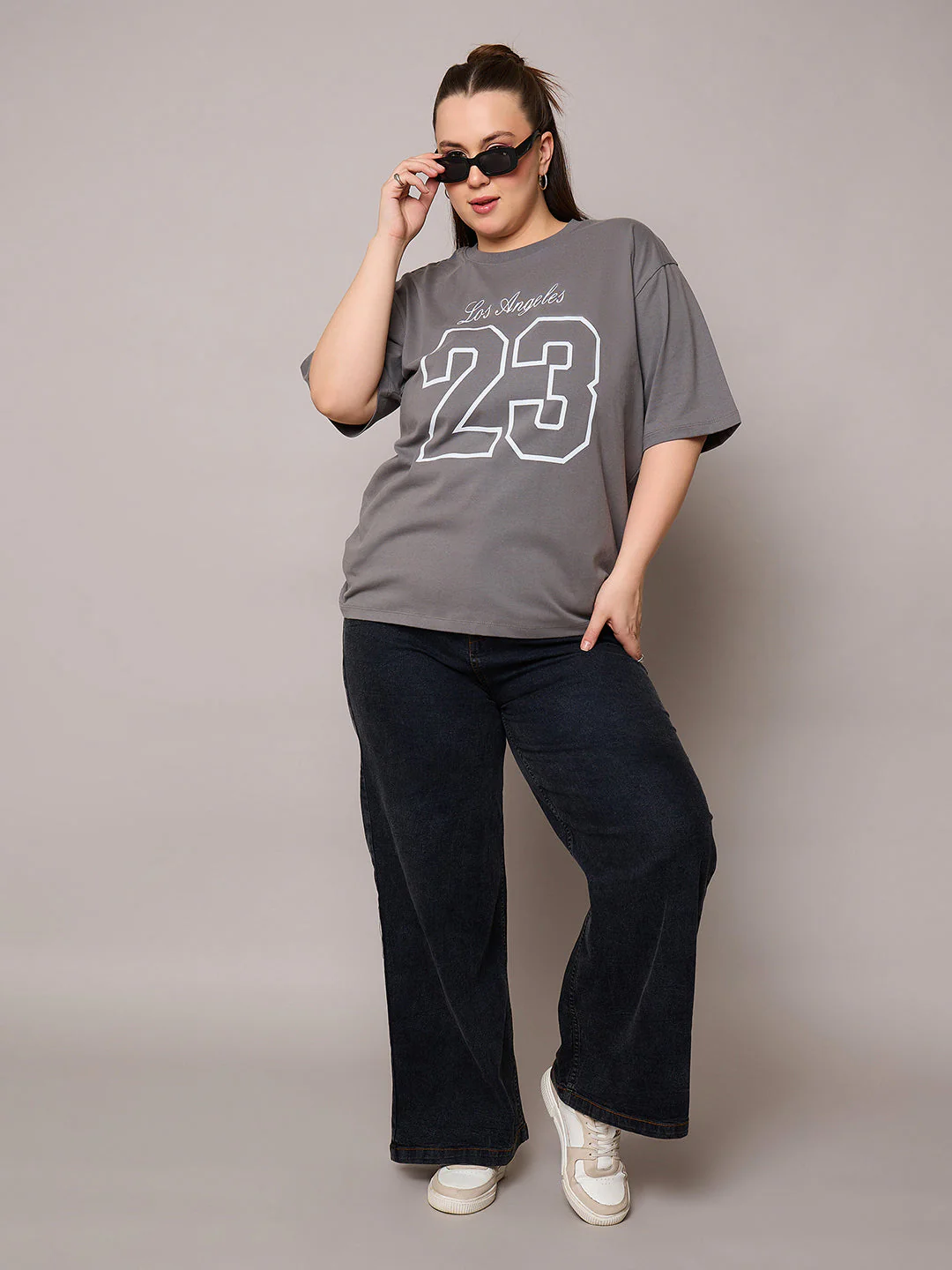 Women Grey Graphic LOS ANGELES 23 Print T-Shirt - Image 2