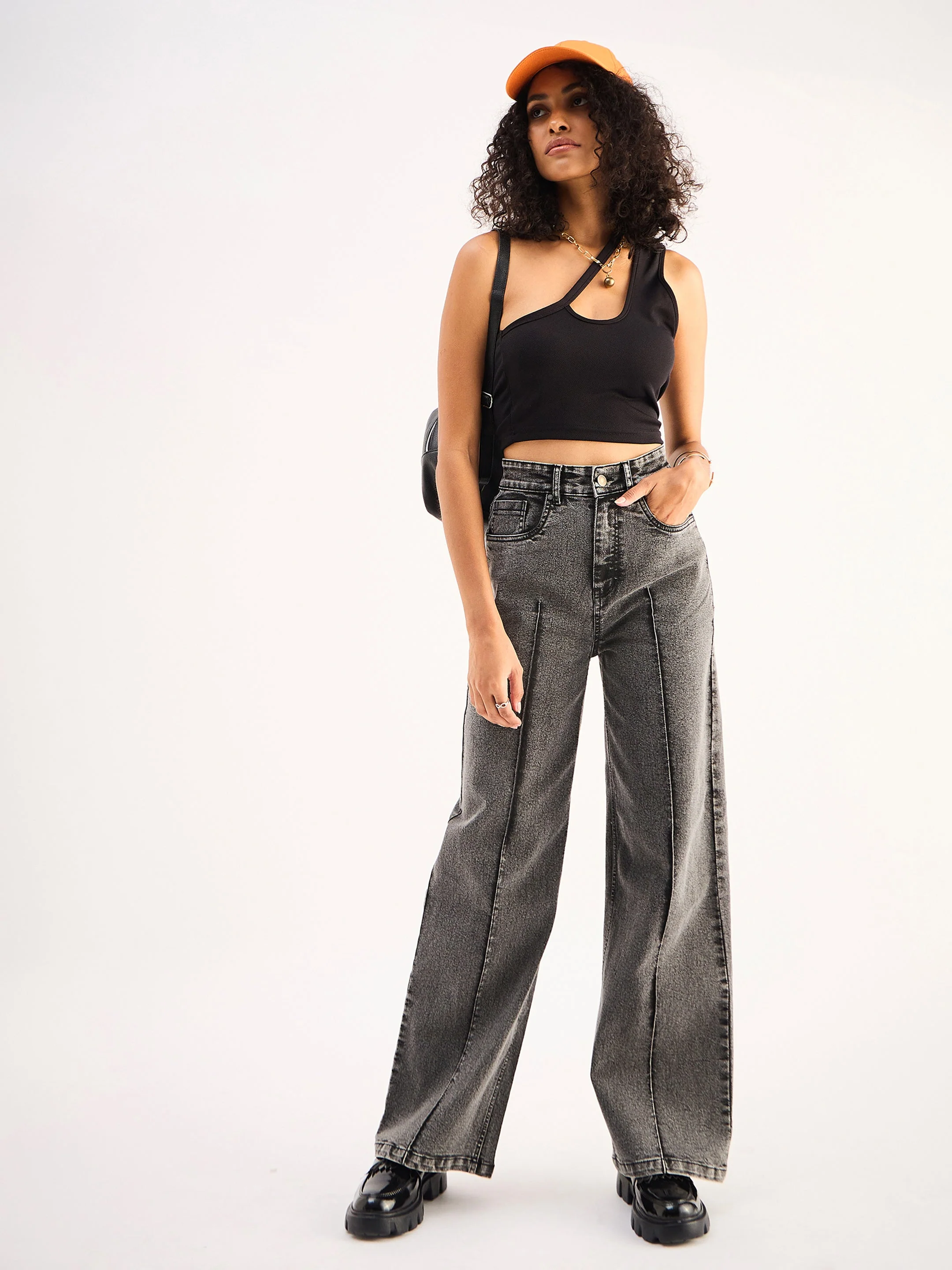 Women Grey High Waist Front Dart Straight Jeans - Image 2