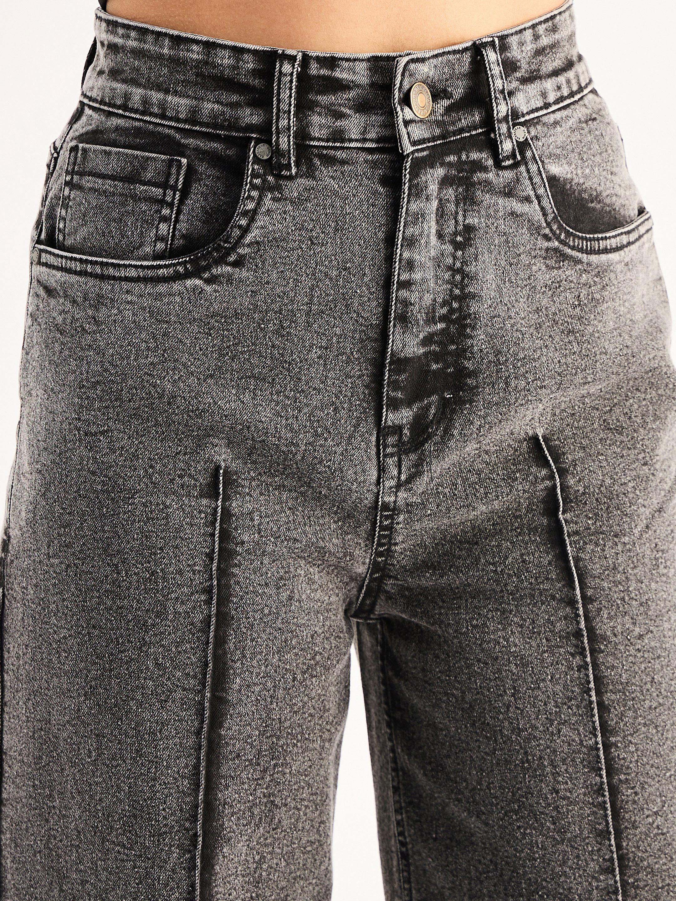 Women Grey High Waist Front Dart Straight Jeans - Image 4