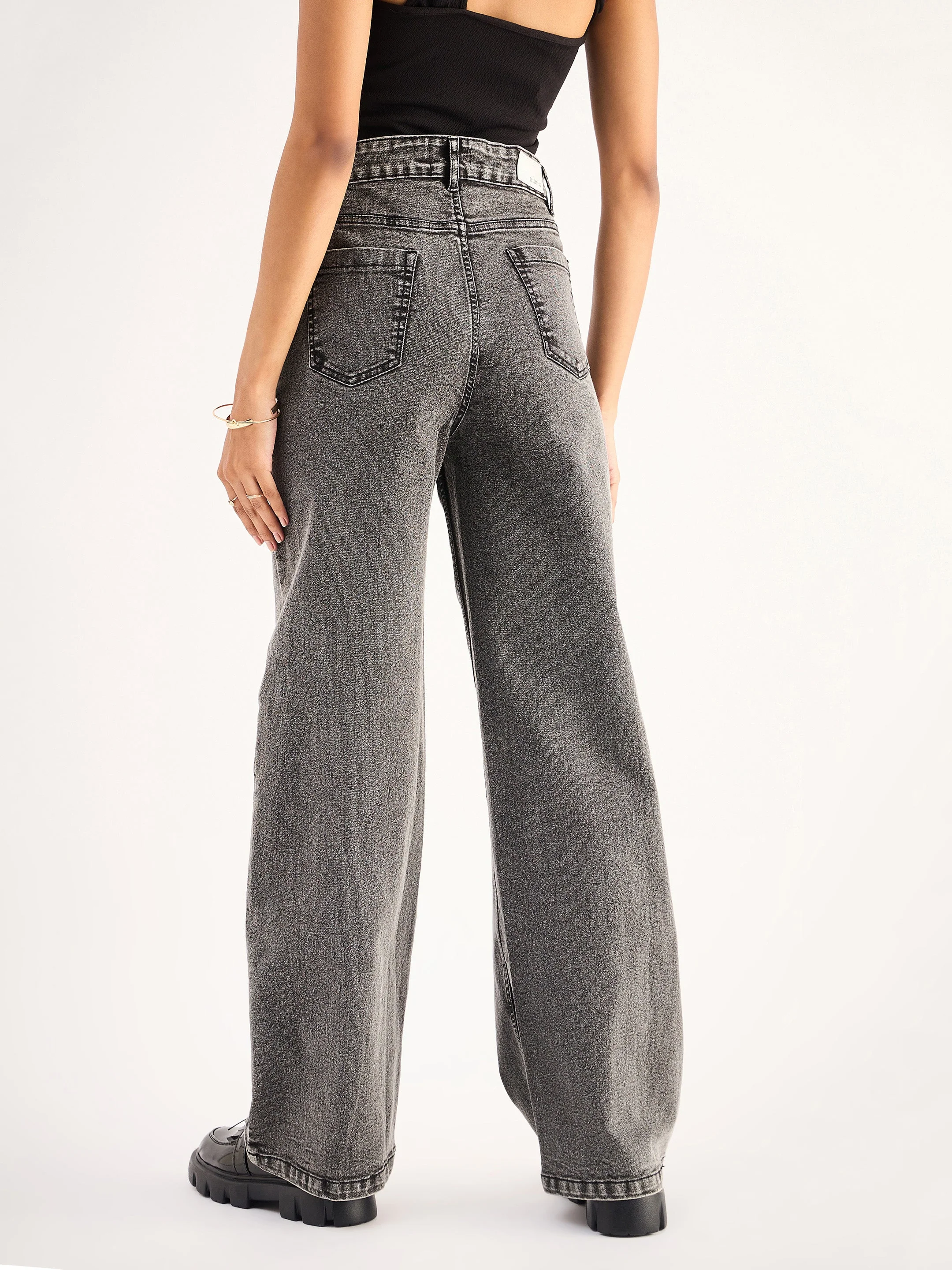 Women Grey High Waist Front Dart Straight Jeans - Image 5