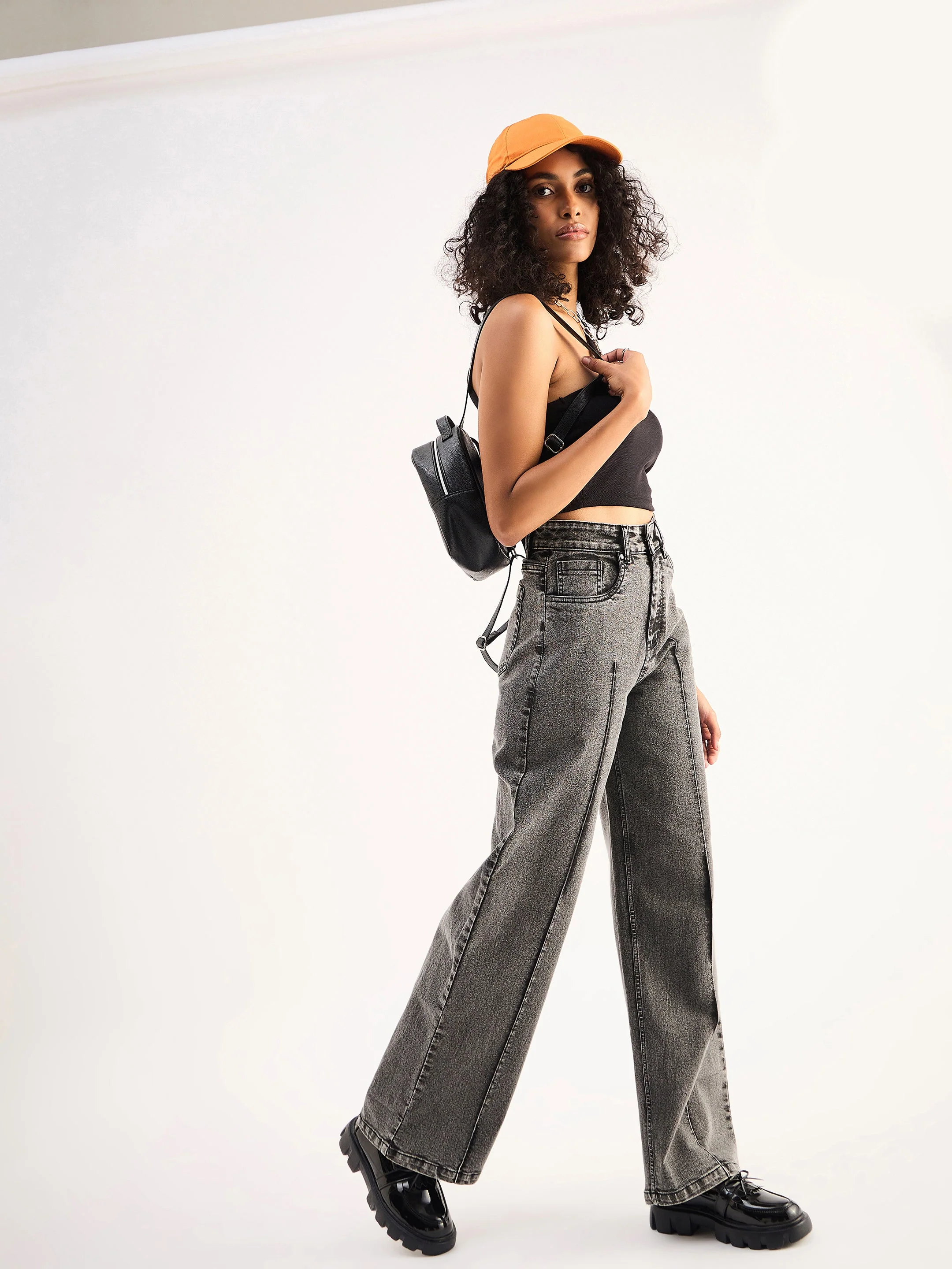 Women Grey High Waist Front Dart Straight Jeans - Image 6