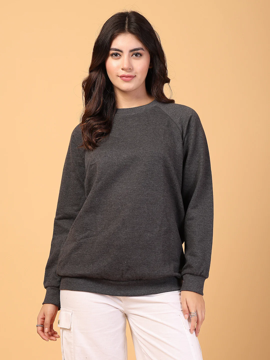 Women Grey Oversized Fleece Sweatshirt - Image 3