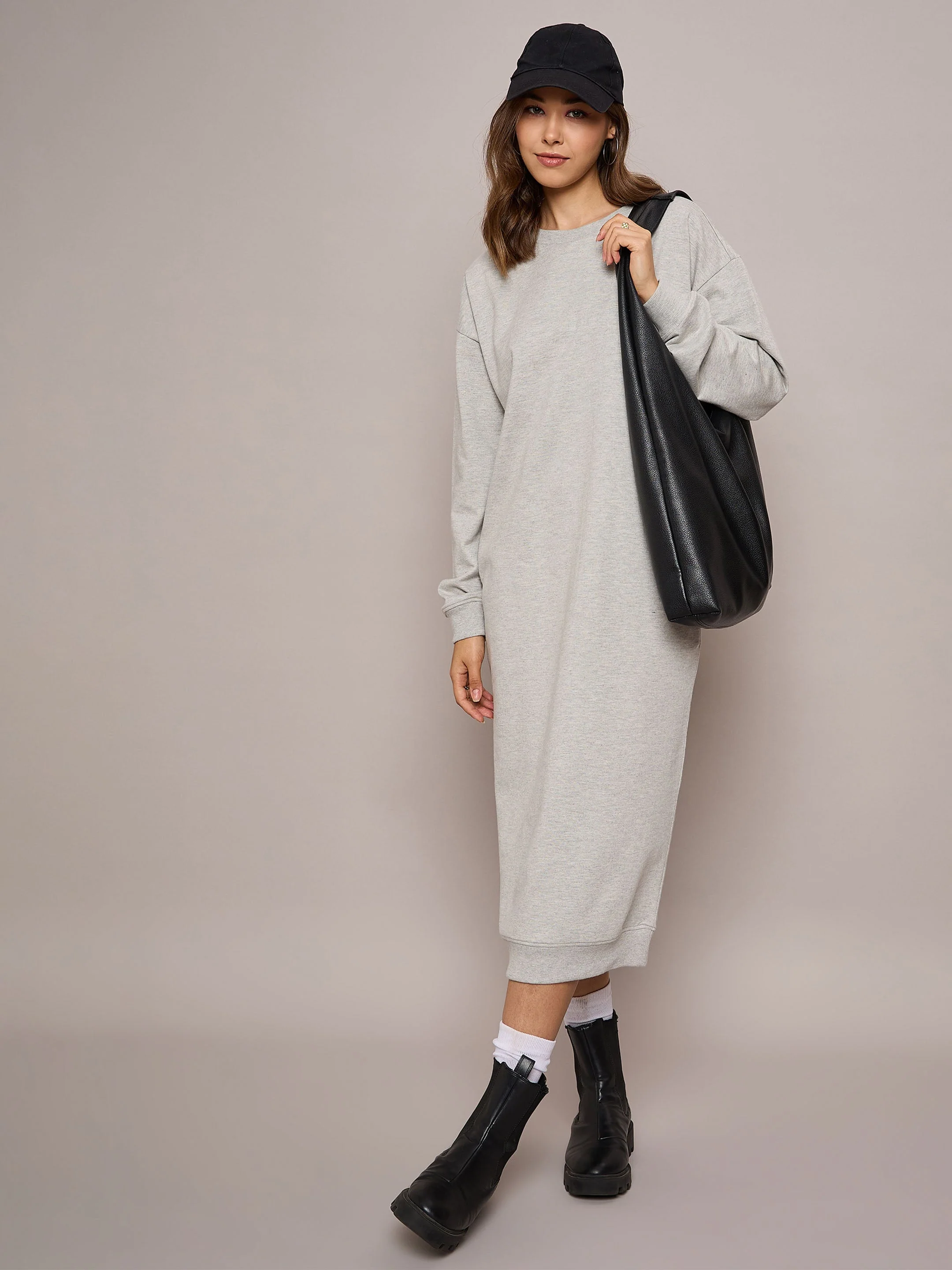 Women Grey Oversized Midi Sweat Dress - Image 2