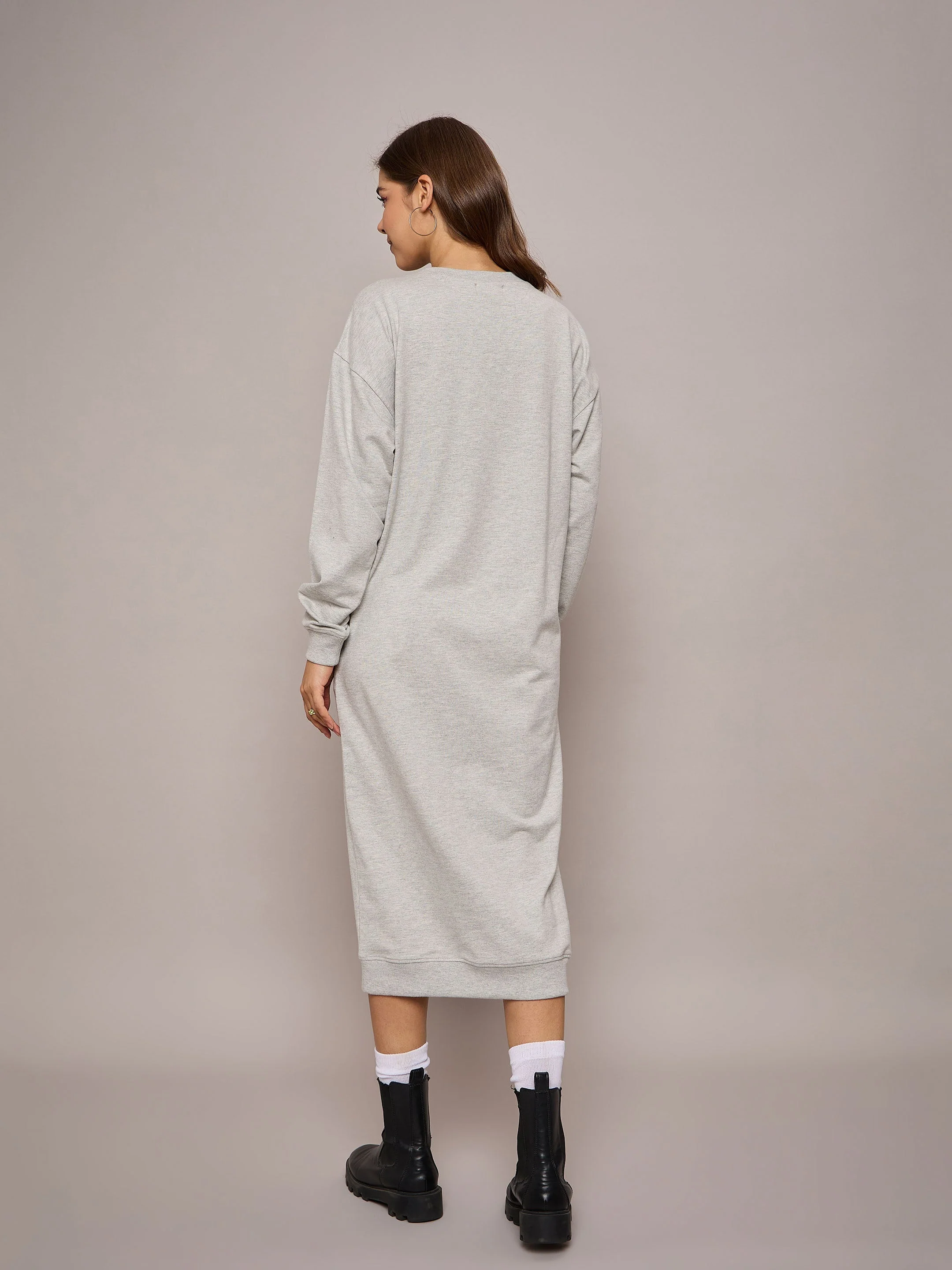 Women Grey Oversized Midi Sweat Dress - Image 5