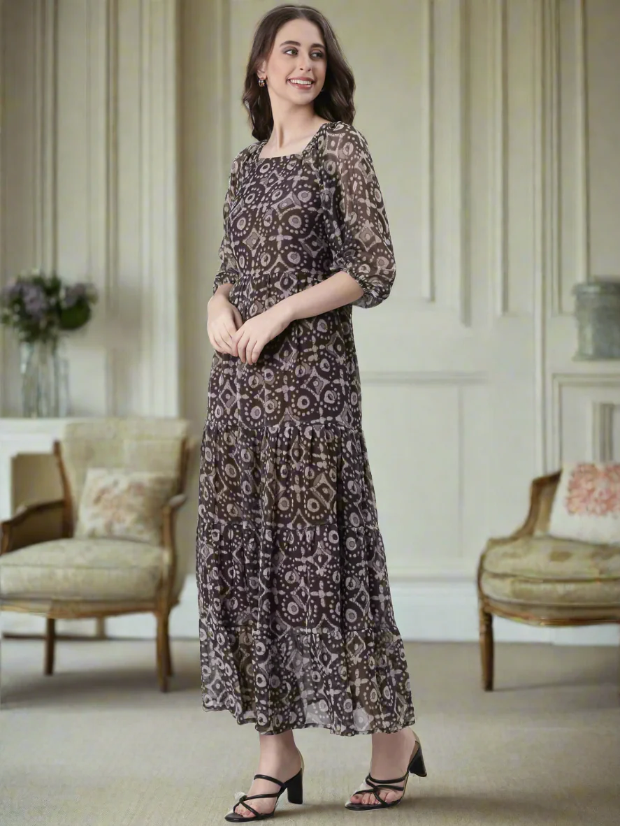 Women Grey Printed Maxi Dress - Image 2