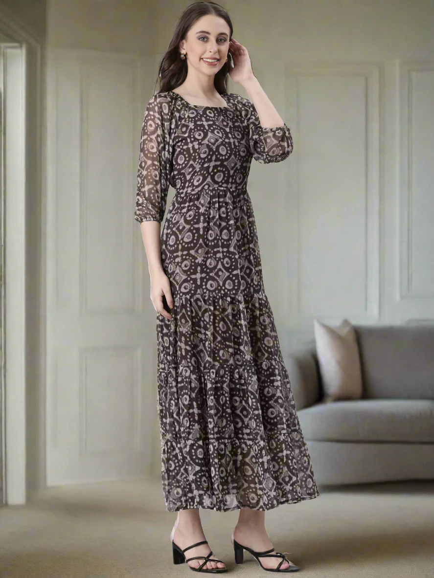 Women Grey Printed Maxi Dress - Image 3