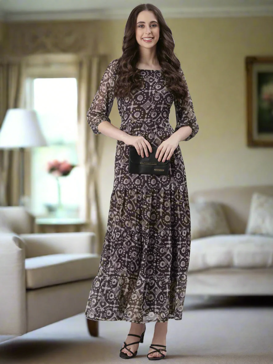 Women Grey Printed Maxi Dress - Image 4