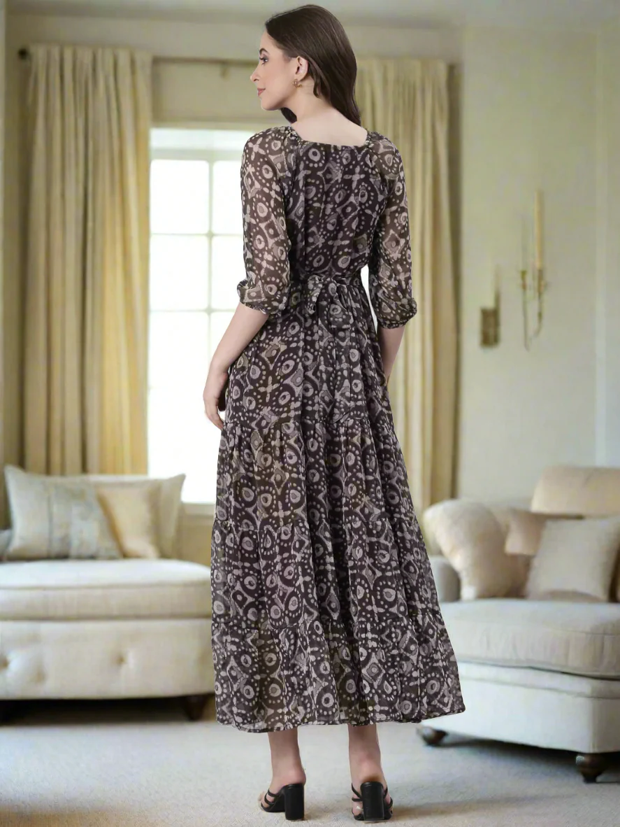 Women Grey Printed Maxi Dress - Image 5
