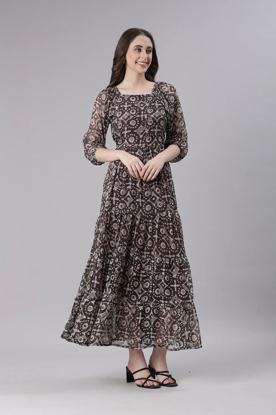 Women Grey Printed Maxi Dress - Image 6