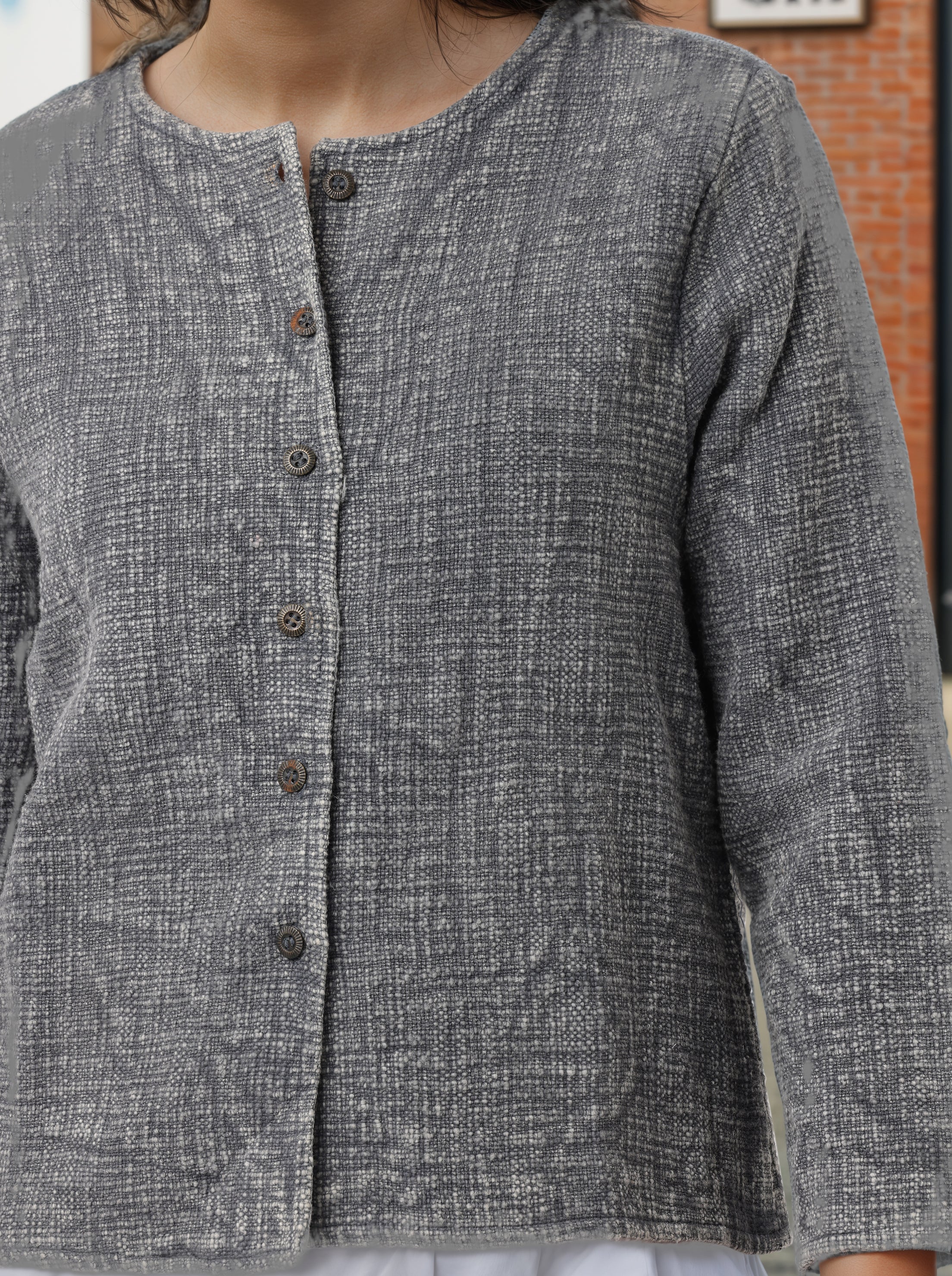 Women Grey Regular Fit Textured Jacket - Image 6