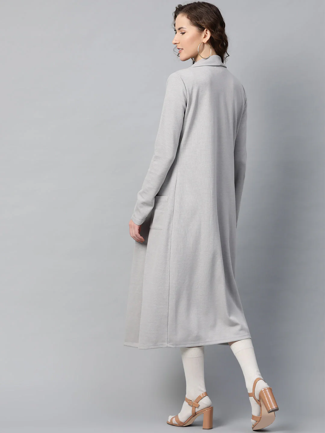 Women Grey Rib Front Open Longline Shrug - Image 3