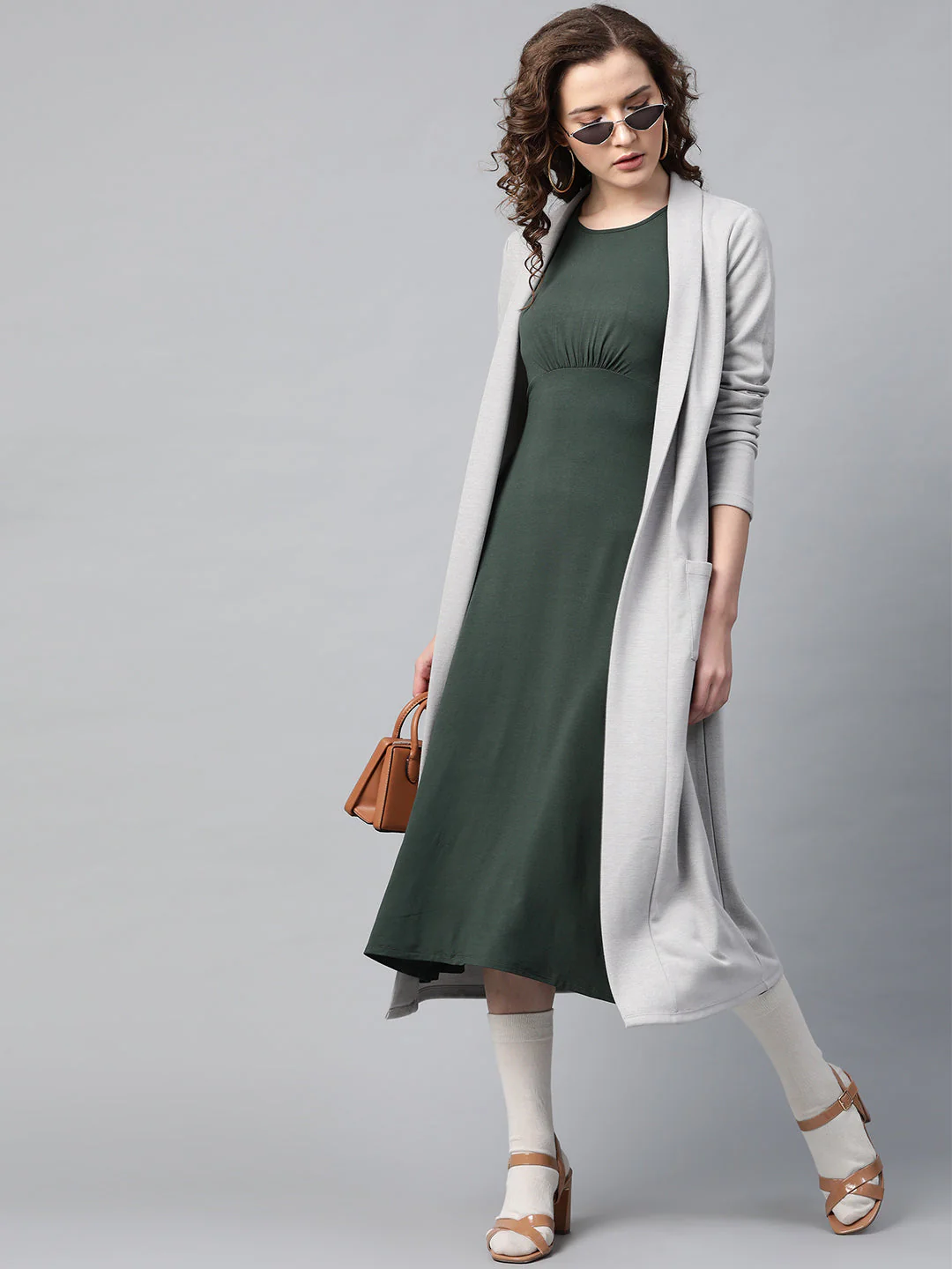Women Grey Rib Front Open Longline Shrug - Image 4