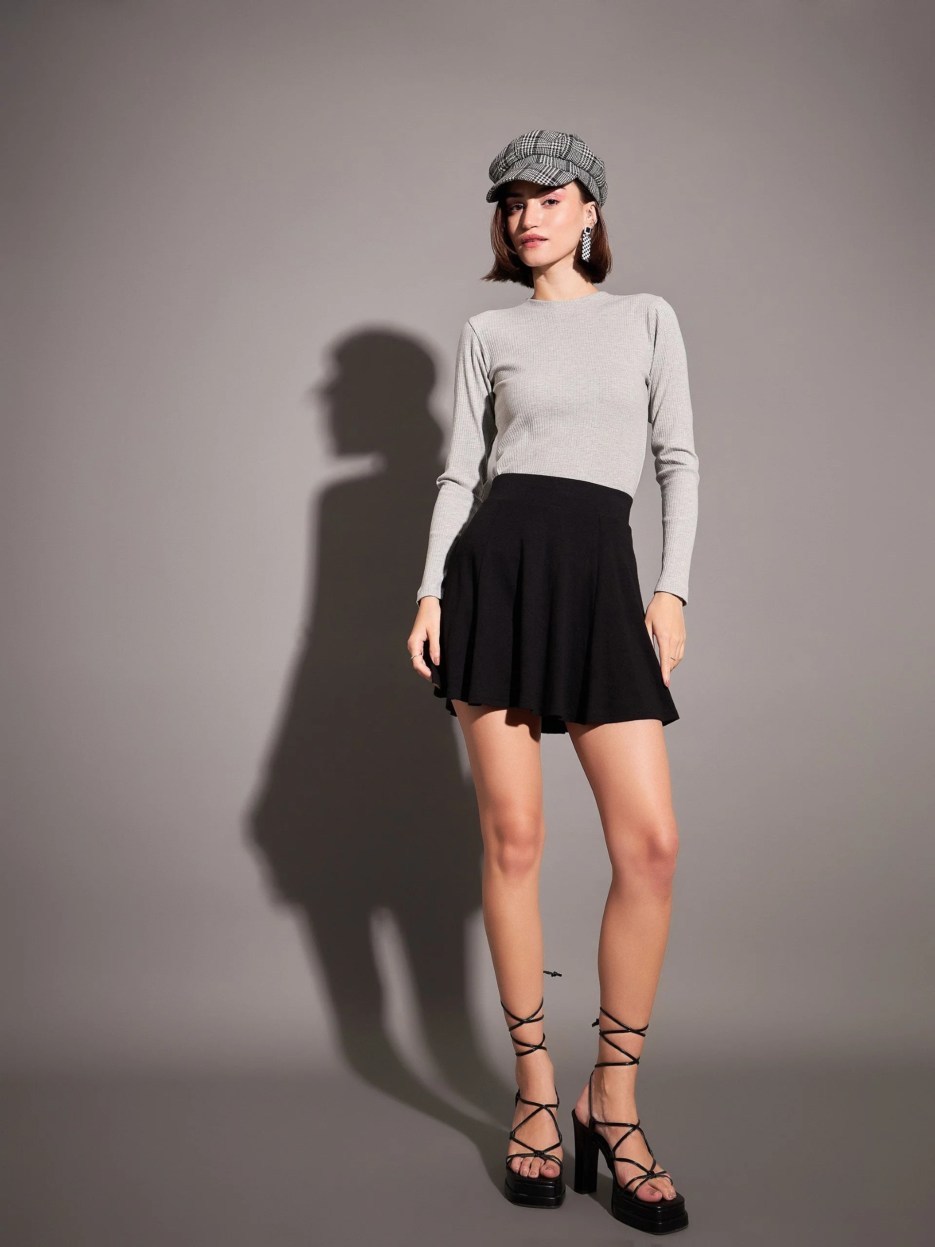 Women Grey Rib High Neck Top - Image 5