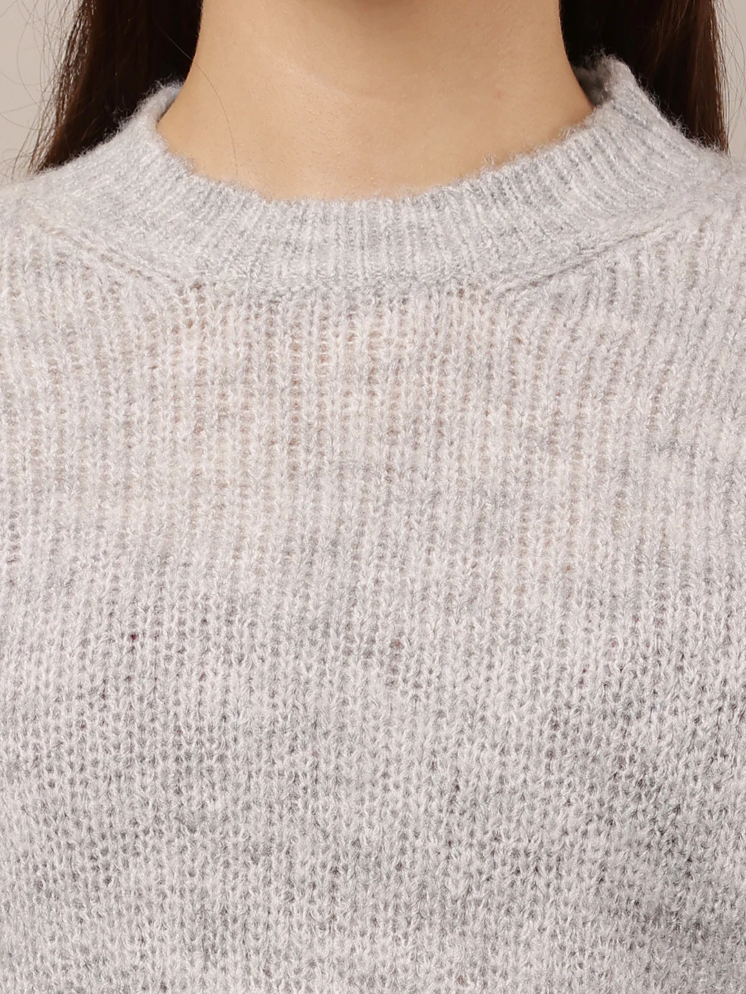 Women Grey Round Neck Full Sleeve Sweater - Image 5