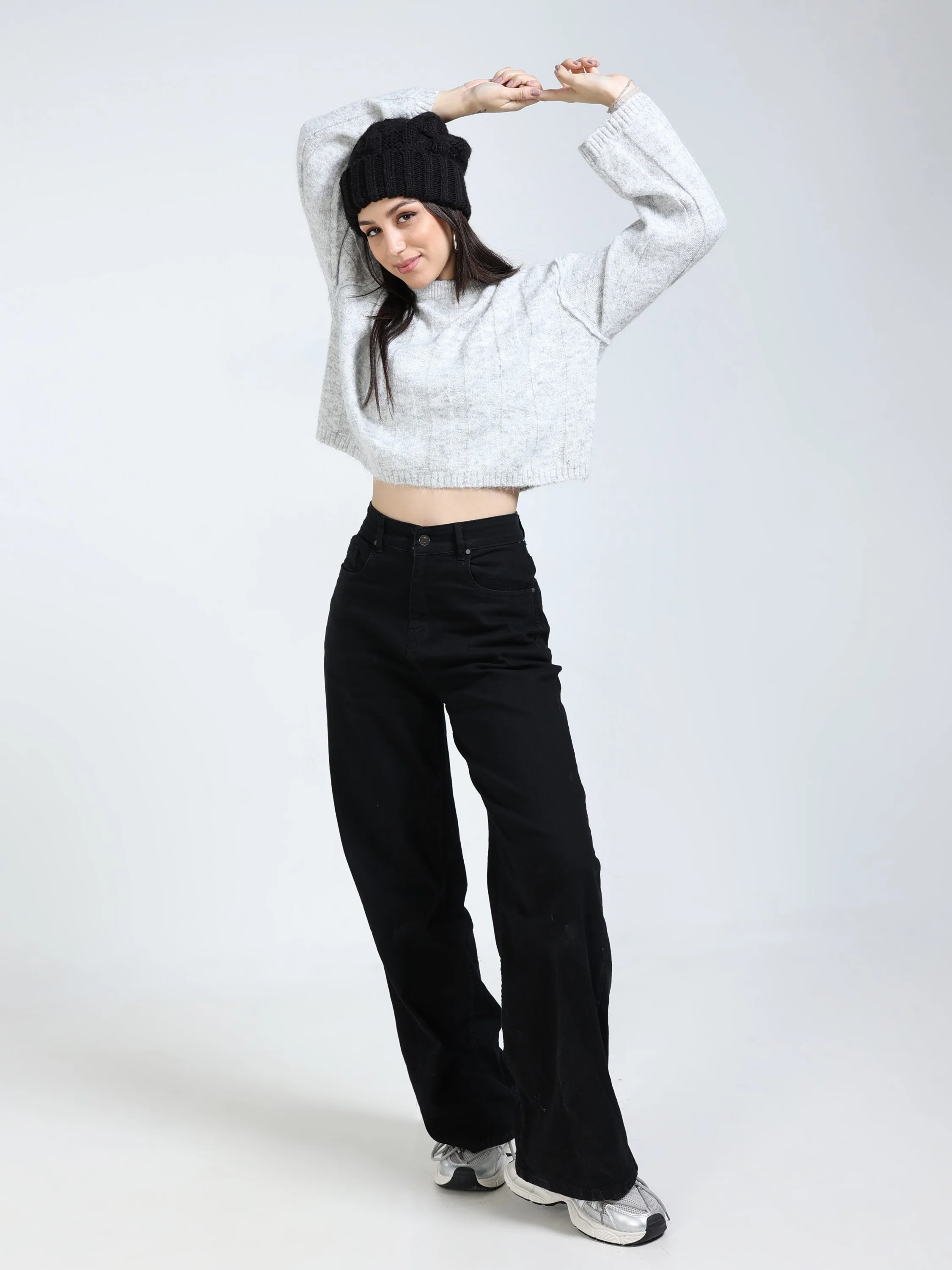 Women Grey Drop Shoulder Sweater - Image 2
