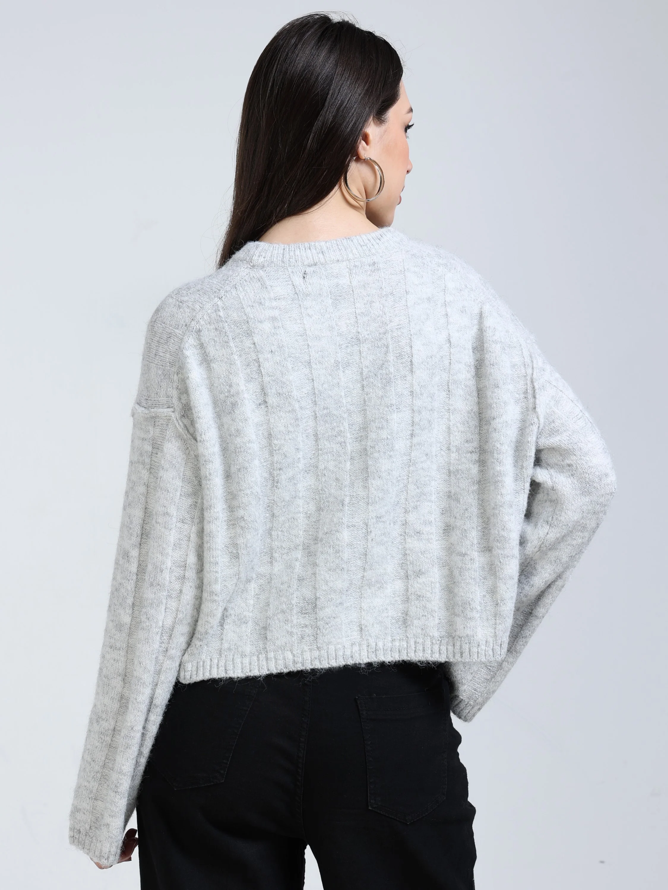 Women Grey Drop Shoulder Sweater - Image 3