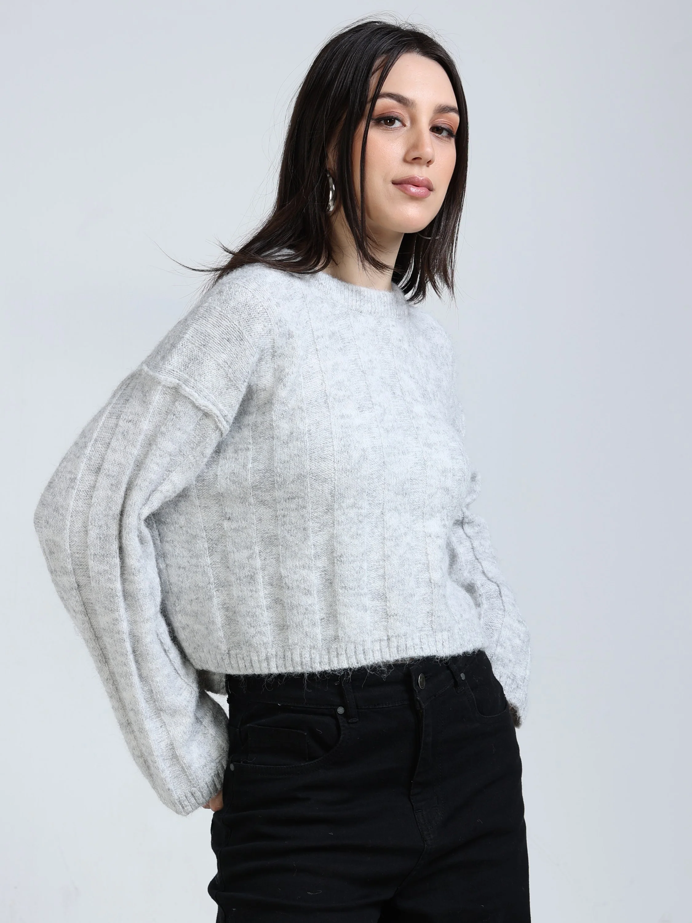 Women Grey Drop Shoulder Sweater - Image 5