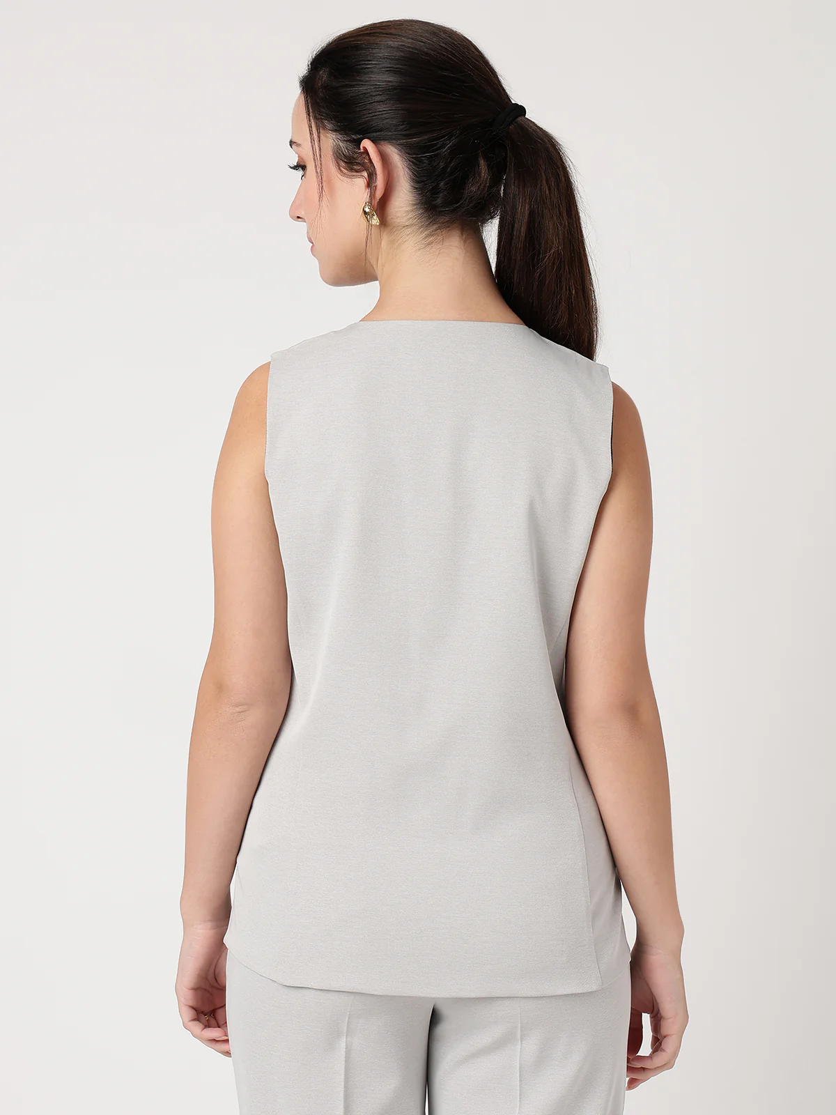 Women Grey Solid Waistcoat - Image 2