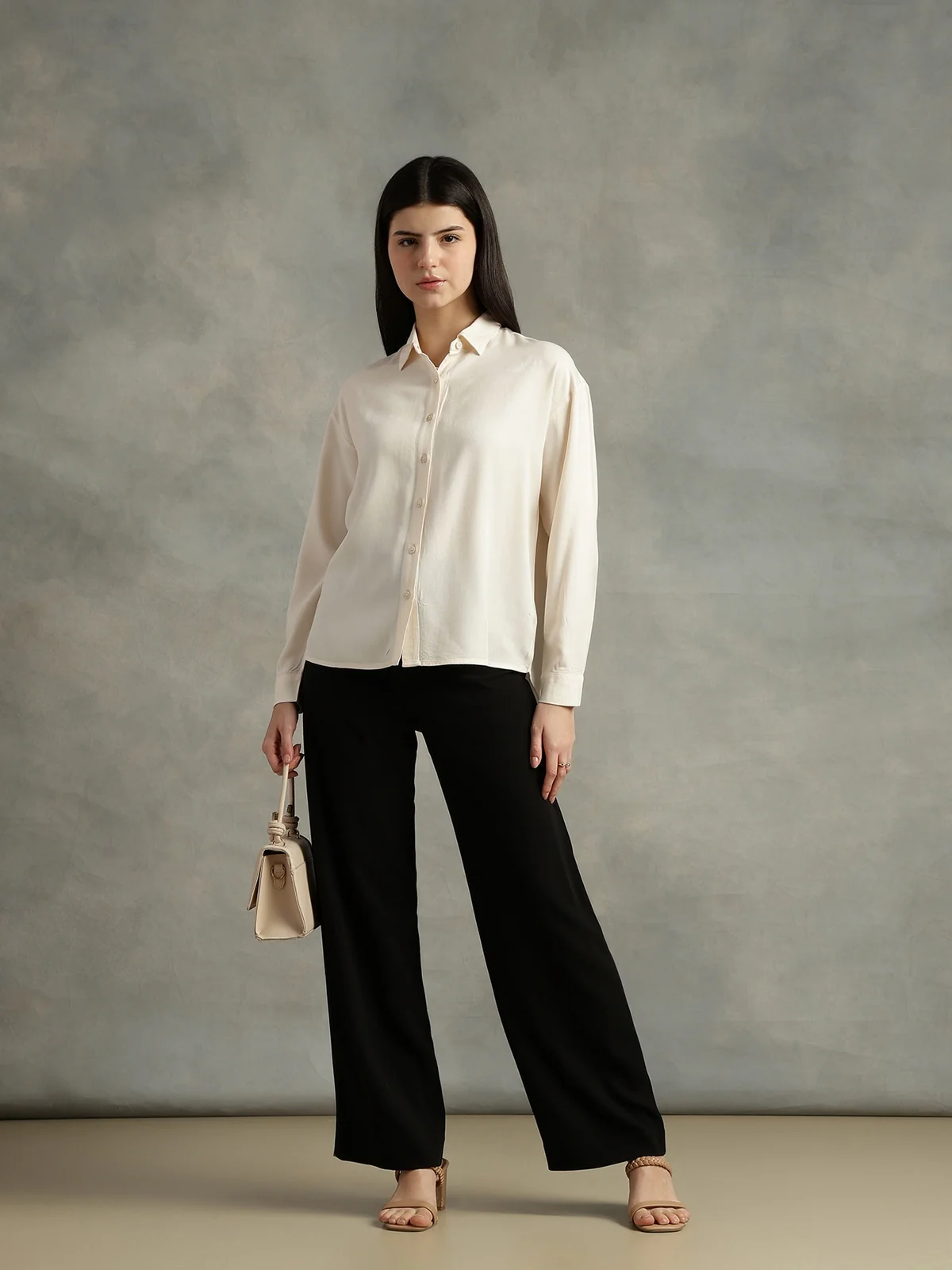 Women Grey Spread Collar Long Sleeves Shirts - Image 5