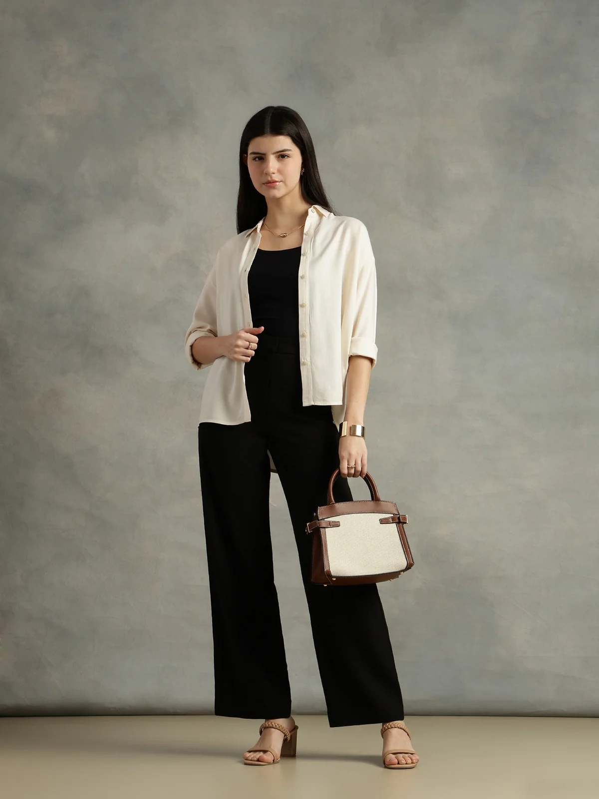 Women Grey Spread Collar Long Sleeves Shirts - Image 6