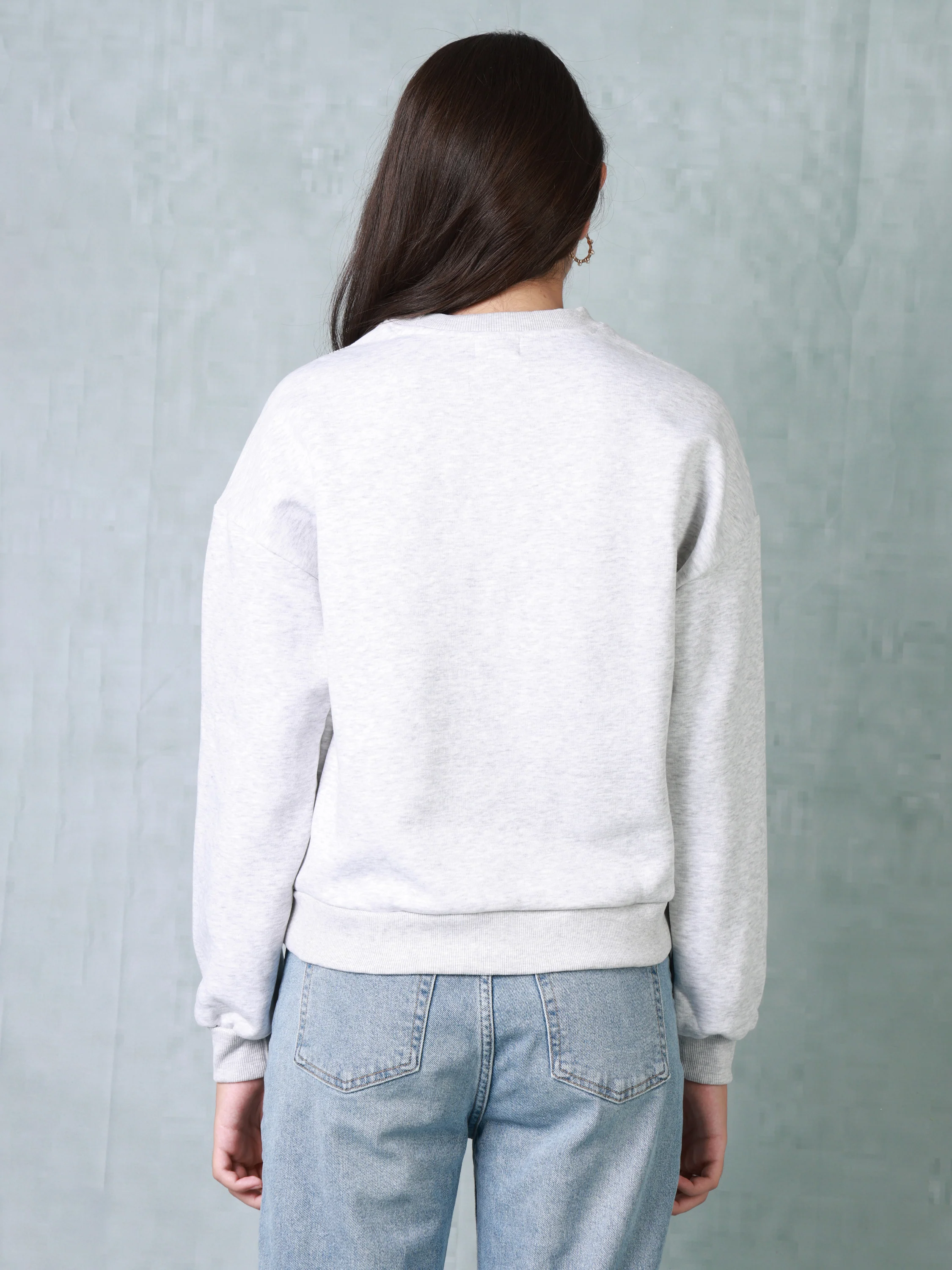 Women Grey Sweatshirt with Embellished Shoulder - Image 4