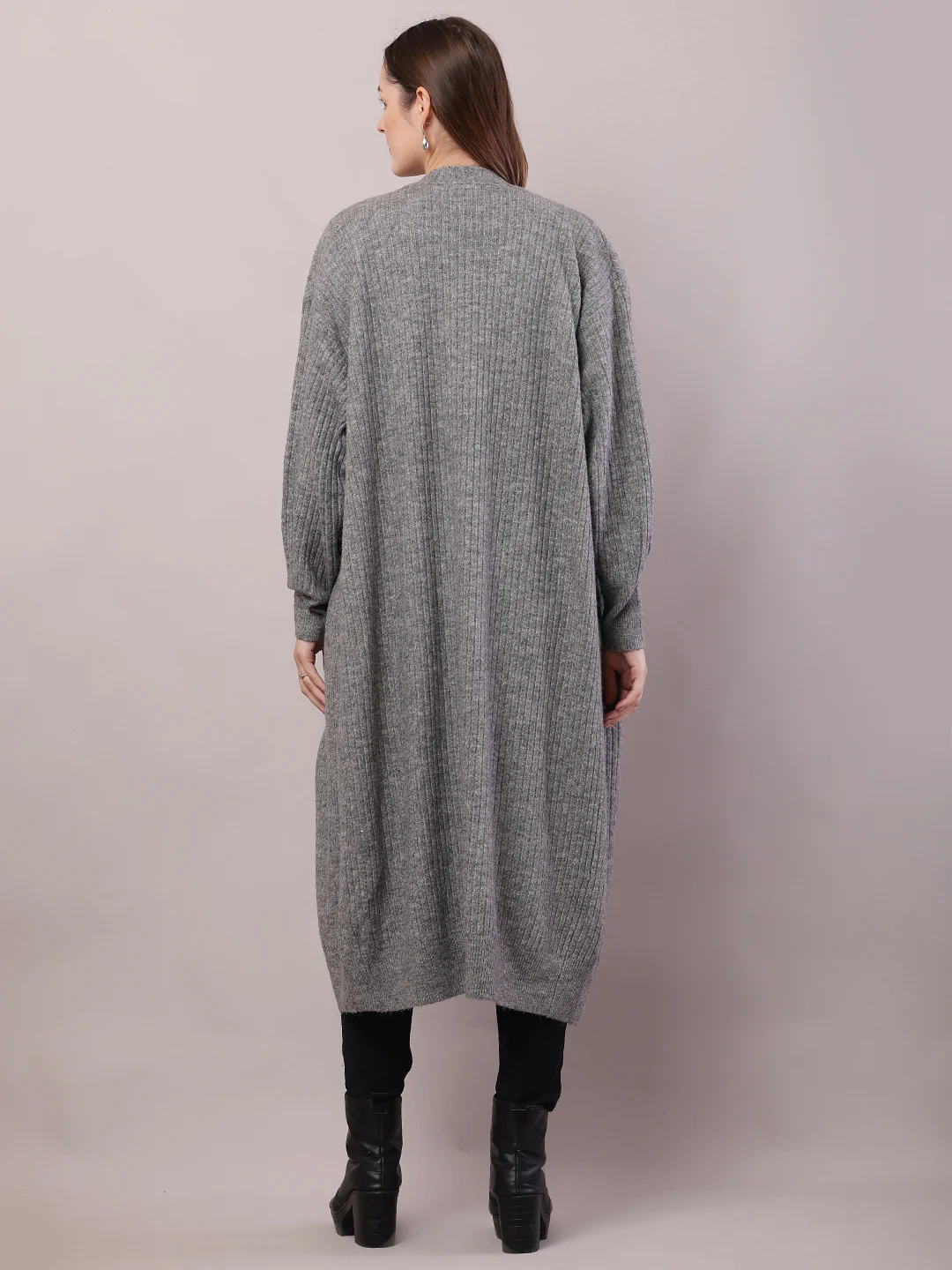 Women Grey Viscose Front Open Long-Line Shrug - Image 4