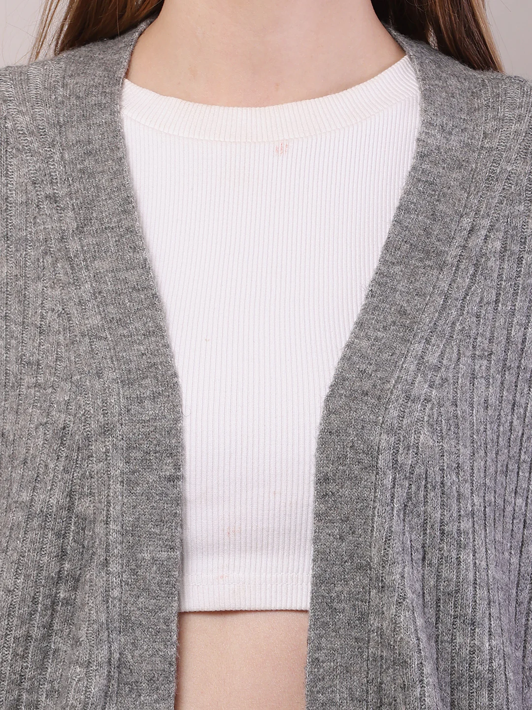 Women Grey Viscose Front Open Long-Line Shrug - Image 5