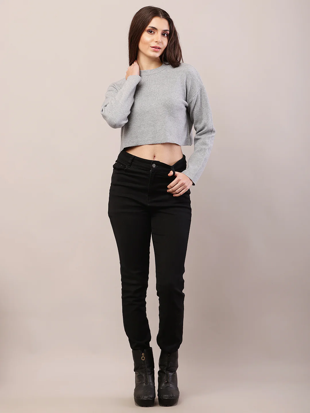 Women grey viscose full sleeve round neck sweater - Image 3