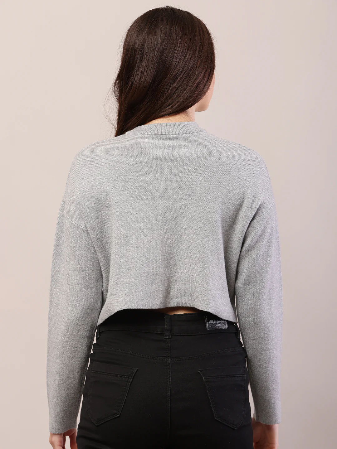 Women grey viscose full sleeve round neck sweater - Image 4