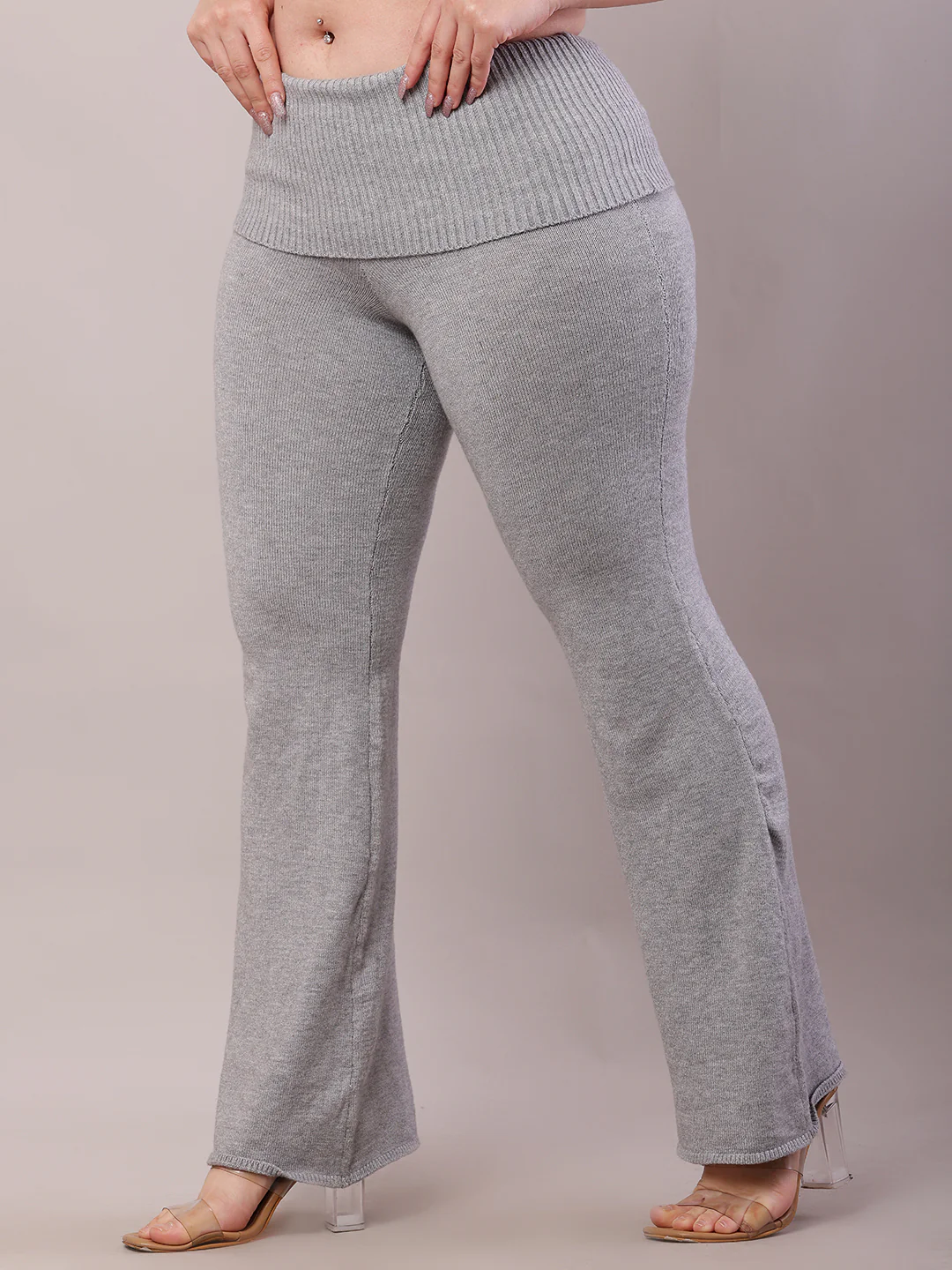 Women Grey Viscose High-Waisted Full-Length Trouser - Image 2