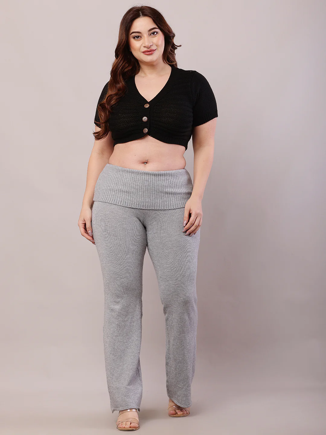 Women Grey Viscose High-Waisted Full-Length Trouser - Image 3