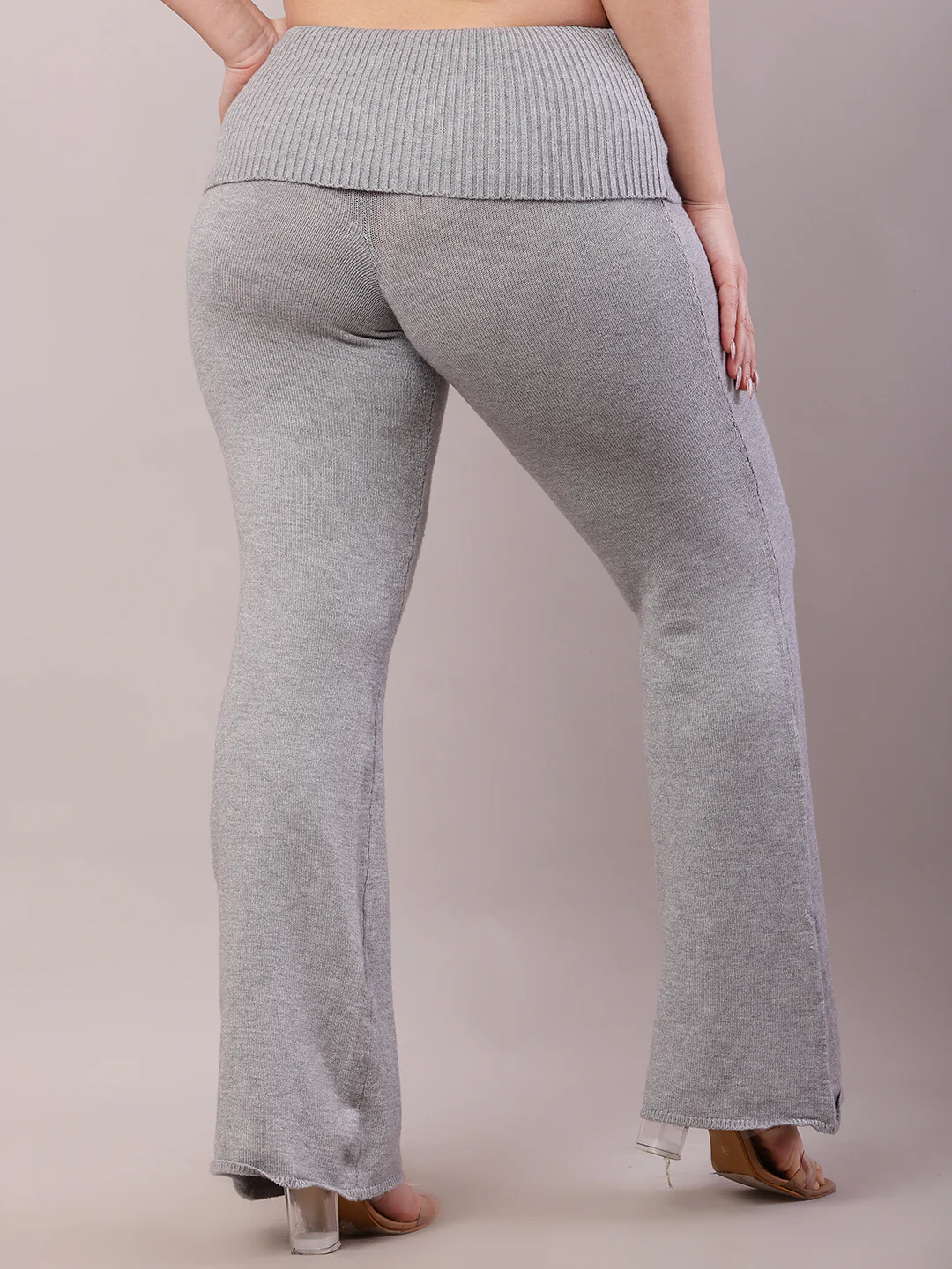 Women Grey Viscose High-Waisted Full-Length Trouser - Image 4