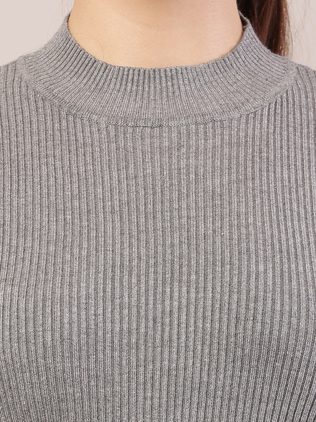 Women grey viscose turtle neck ribbed sweater - Image 5