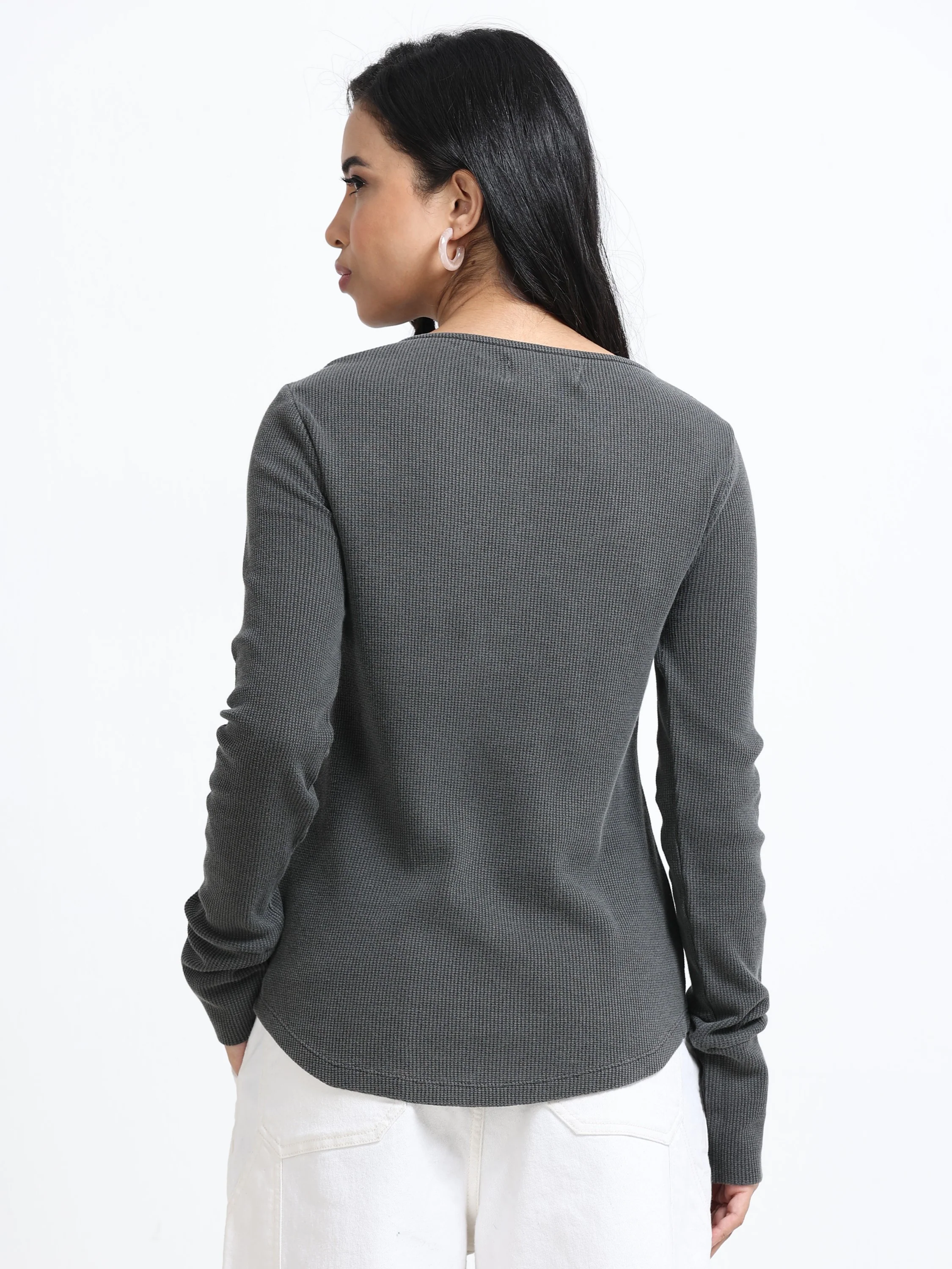 Women Grey Washed Embroidery Top - Image 7