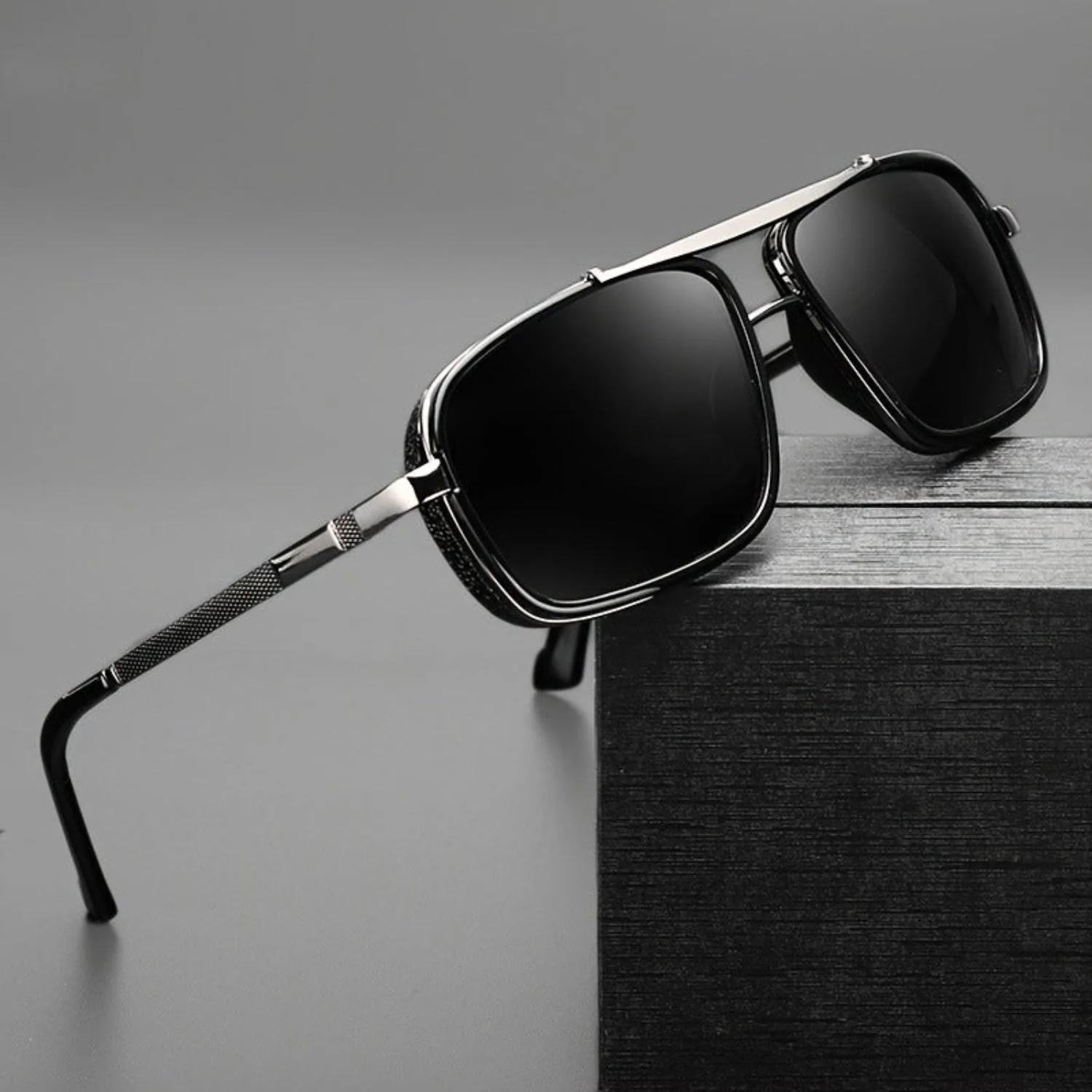 Women Gunmetal Black Square Shield Sunglasses - Image 2