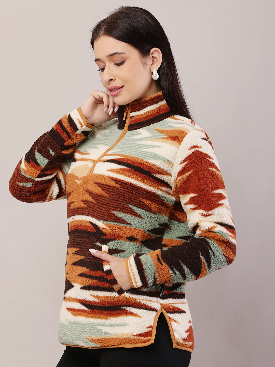 Women High-Neck Ethnic Print Sweatshirt - Image 2