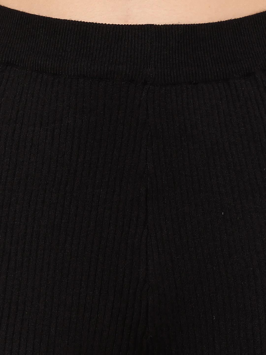 Women High-Rise Black Ribbed Acrylic Winter Trousers - Image 5