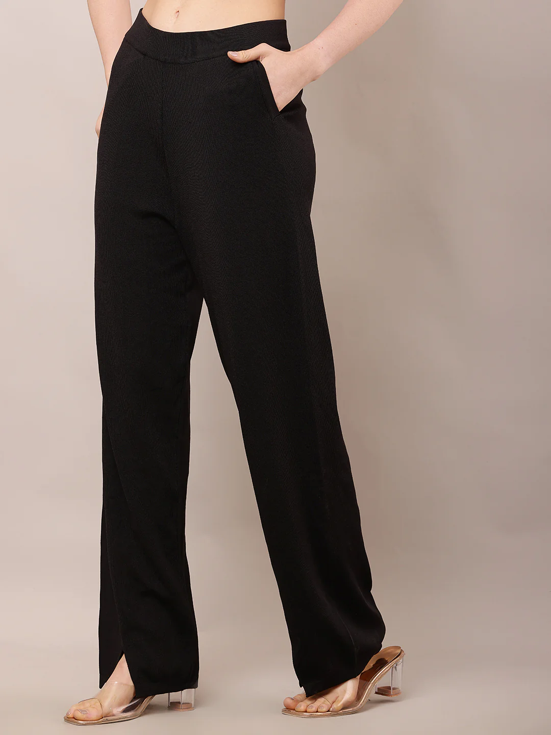 Women High-Rise Black Summer Trousers - Image 2