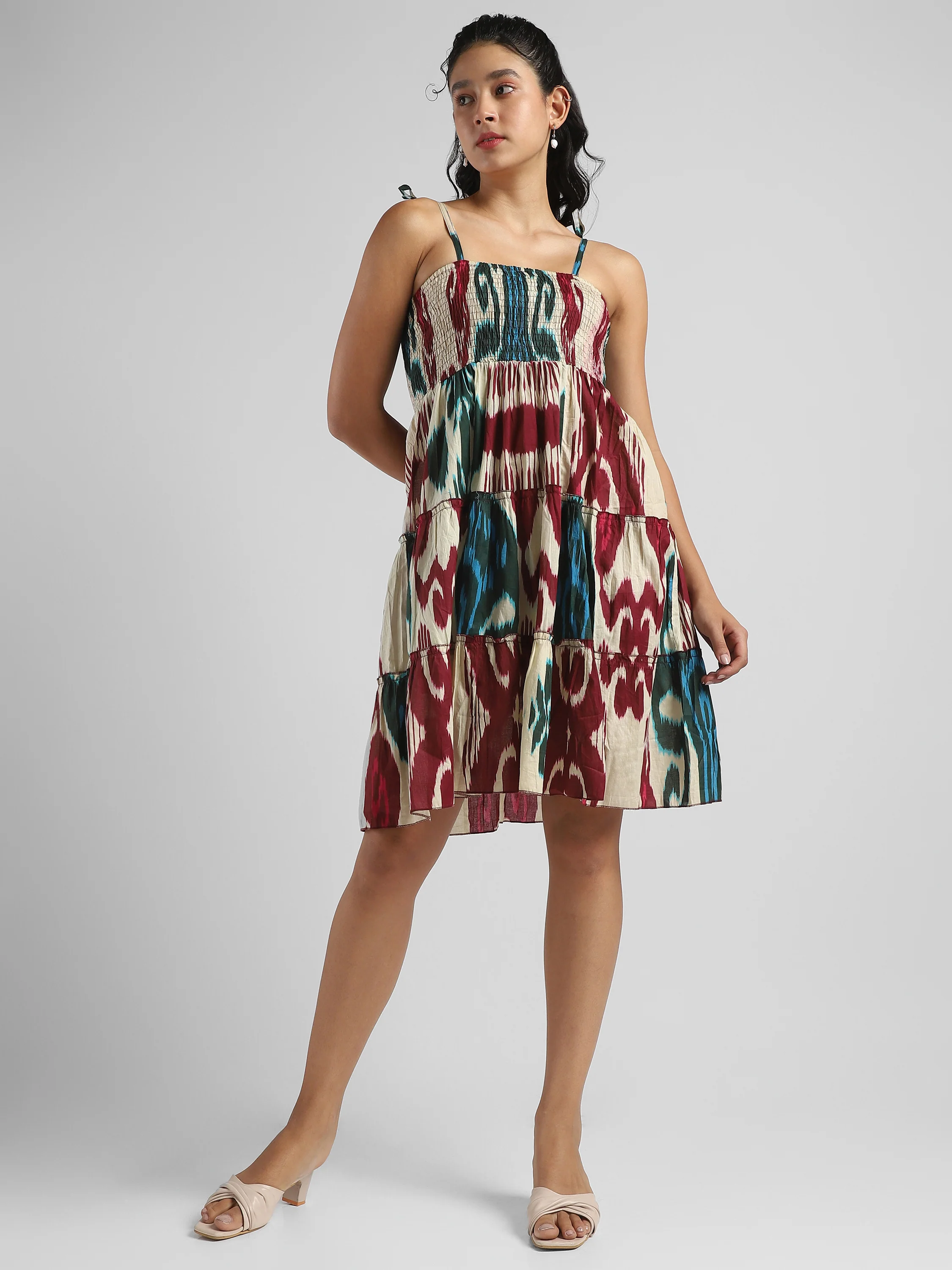Women Ikat Printed tier dress - Image 2