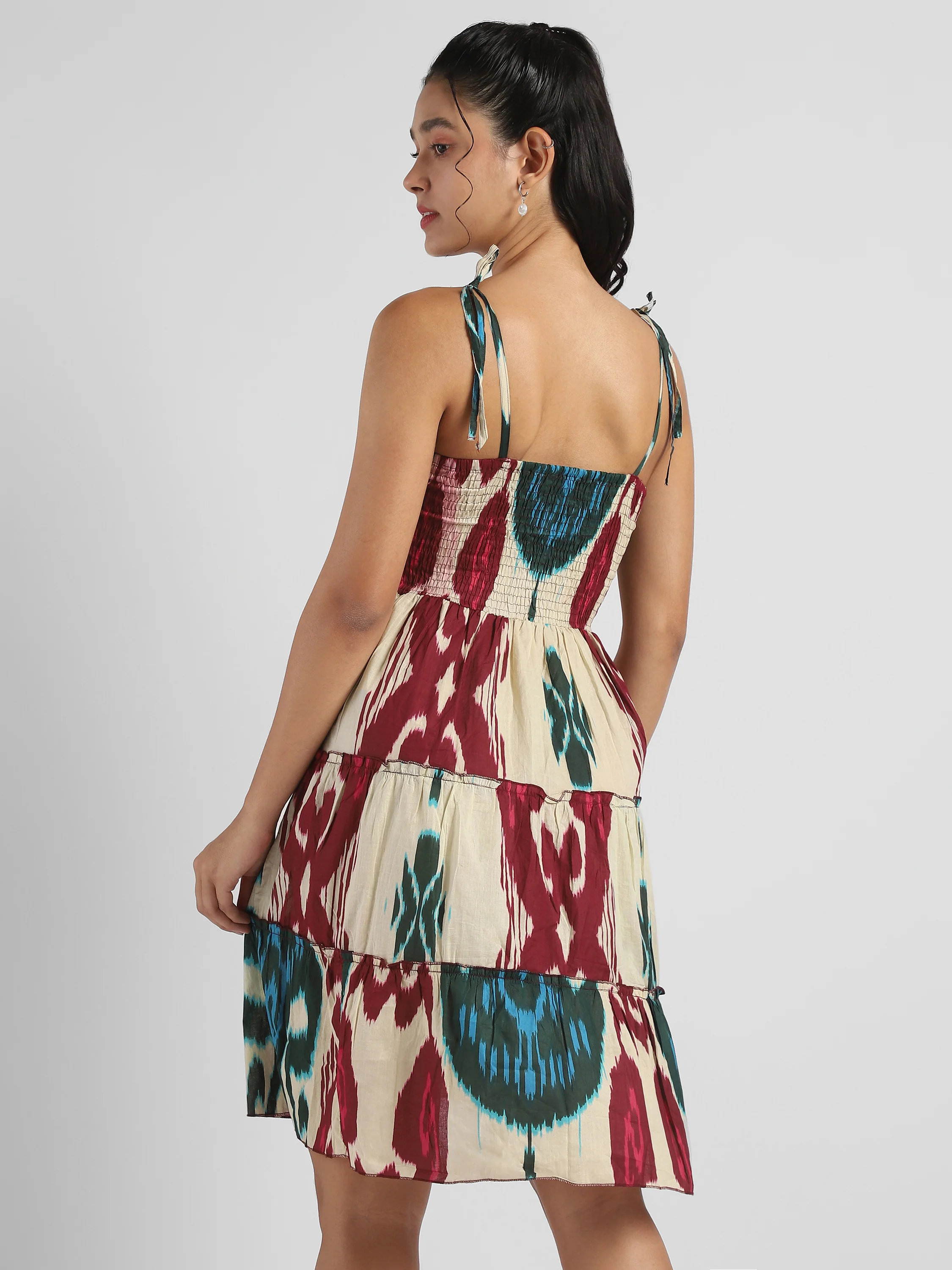 Women Ikat Printed tier dress - Image 3