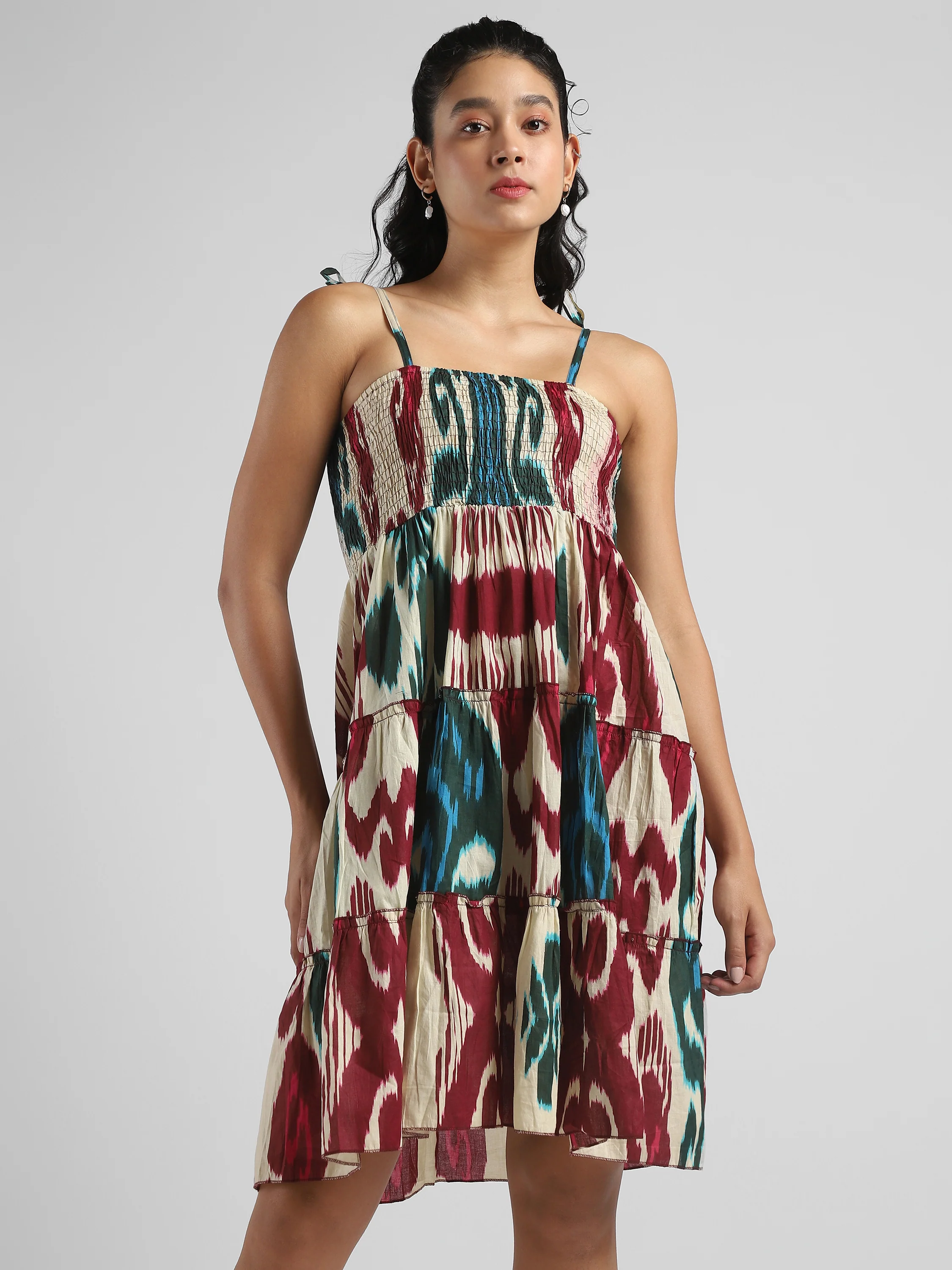 Women Ikat Printed tier dress - Image 5