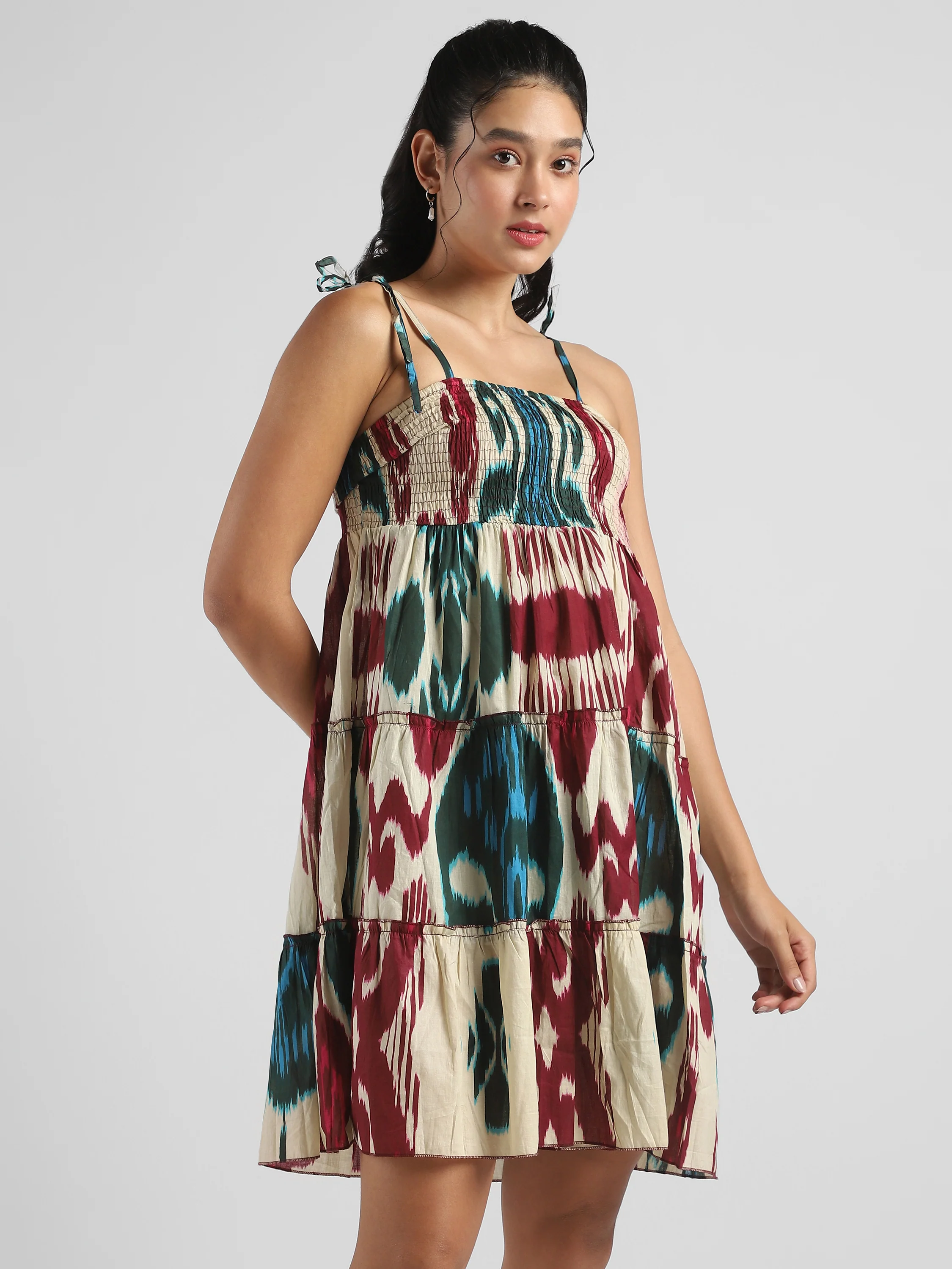 Women Ikat Printed tier dress - Image 6