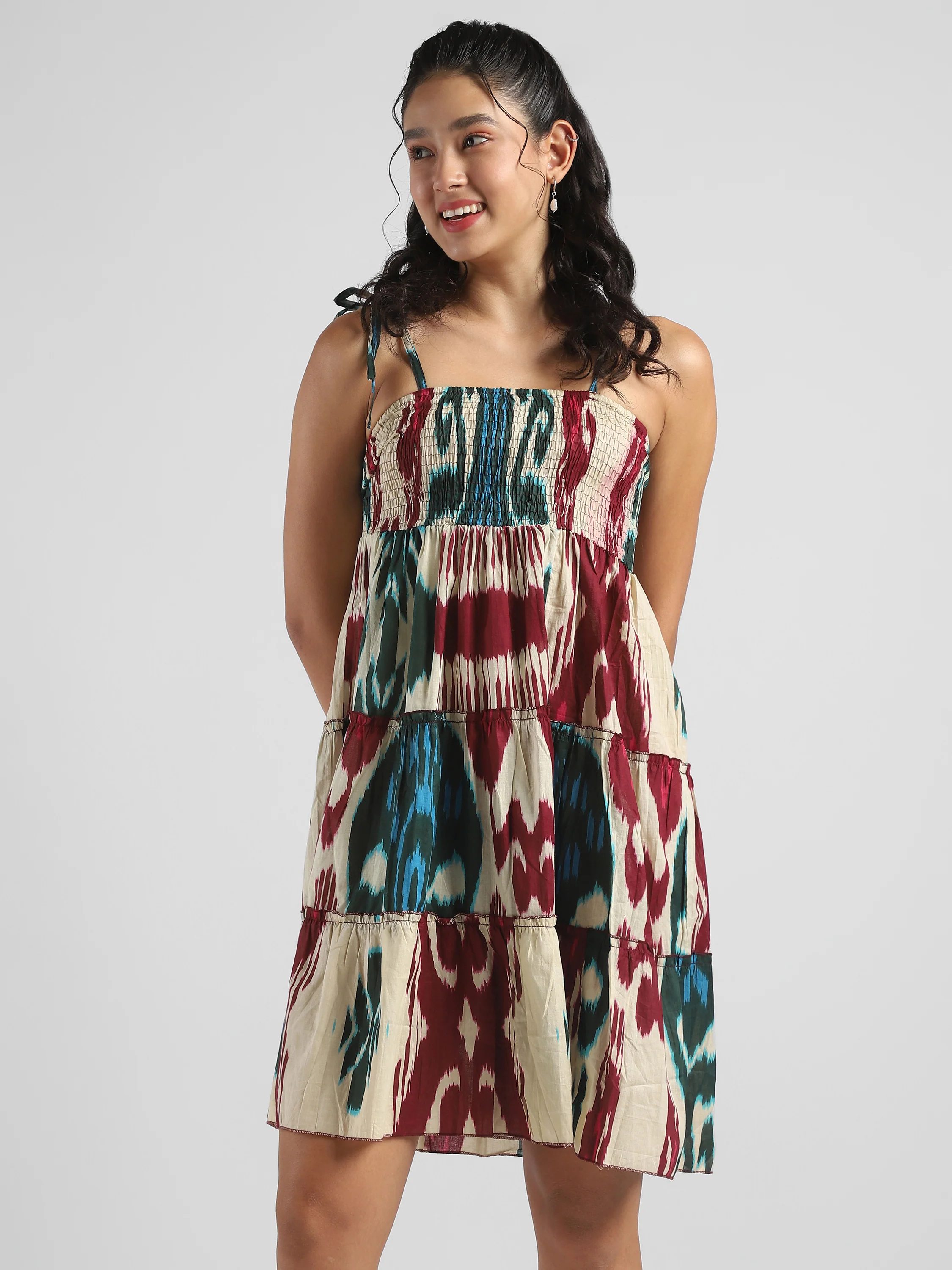 Women Ikat Printed tier dress - Image 7