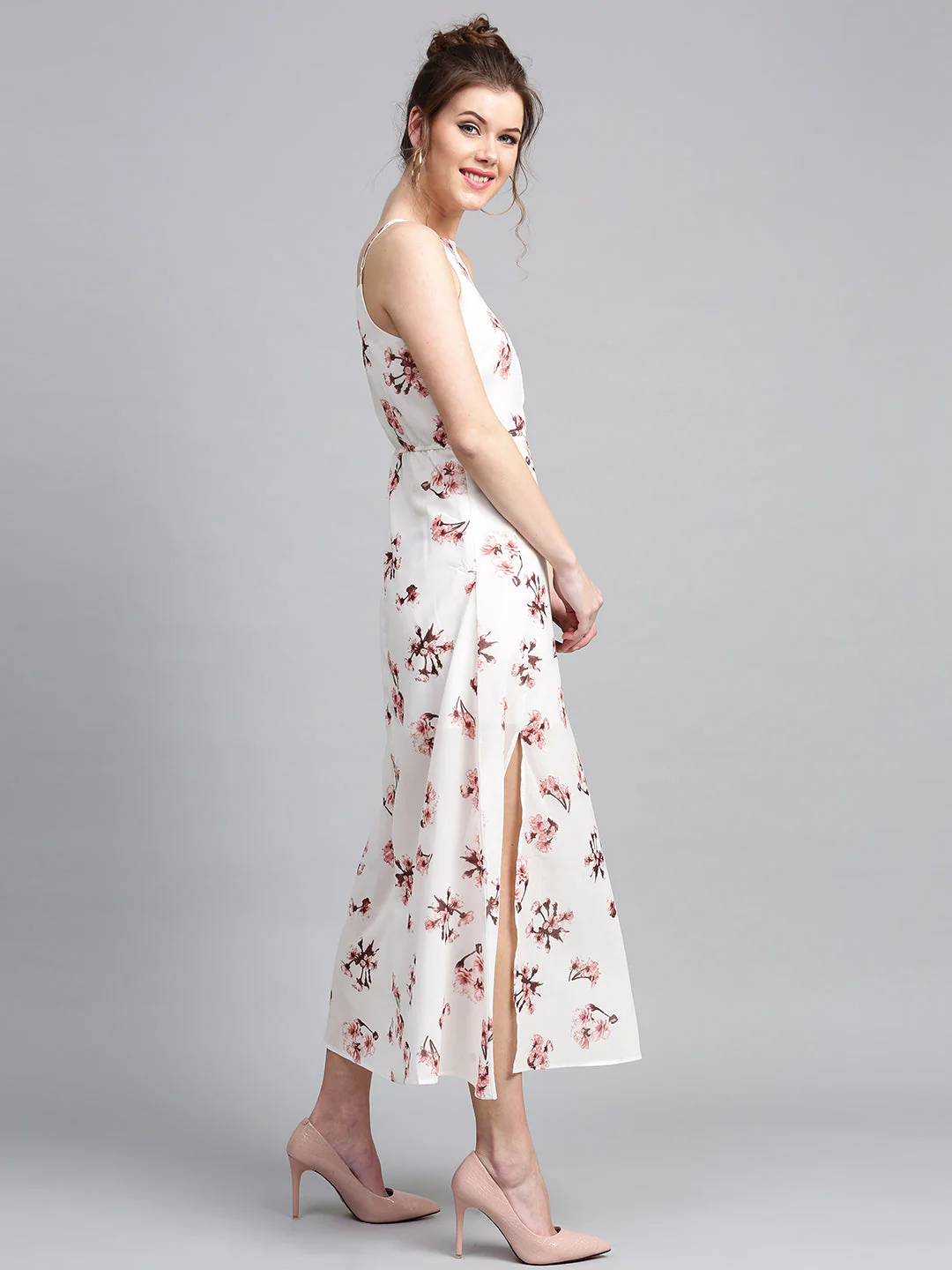 Women Ivory Floral Halter Maxi - Image 5