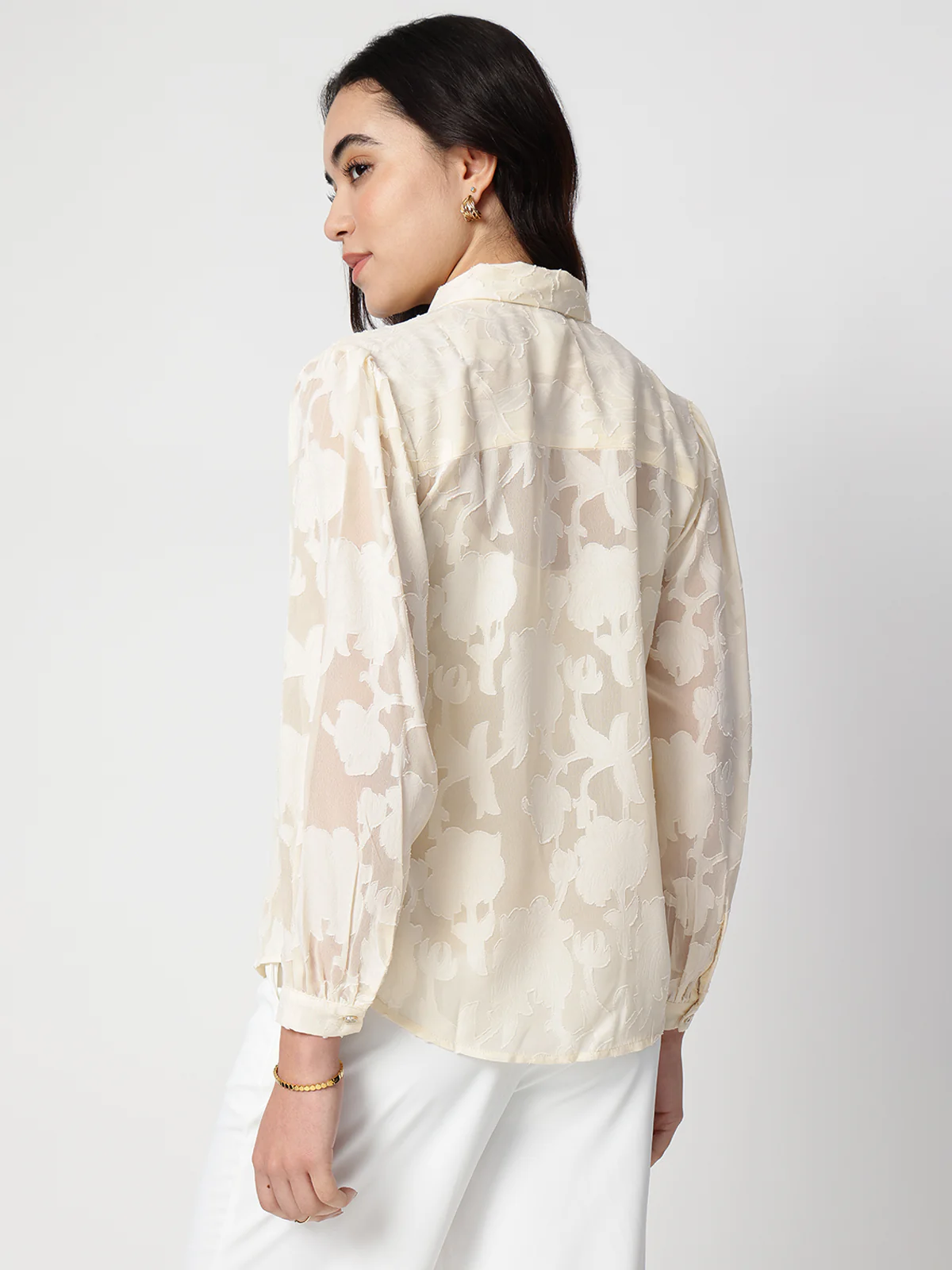 Women Jacquard Premium Satin Tie Top - Image 2