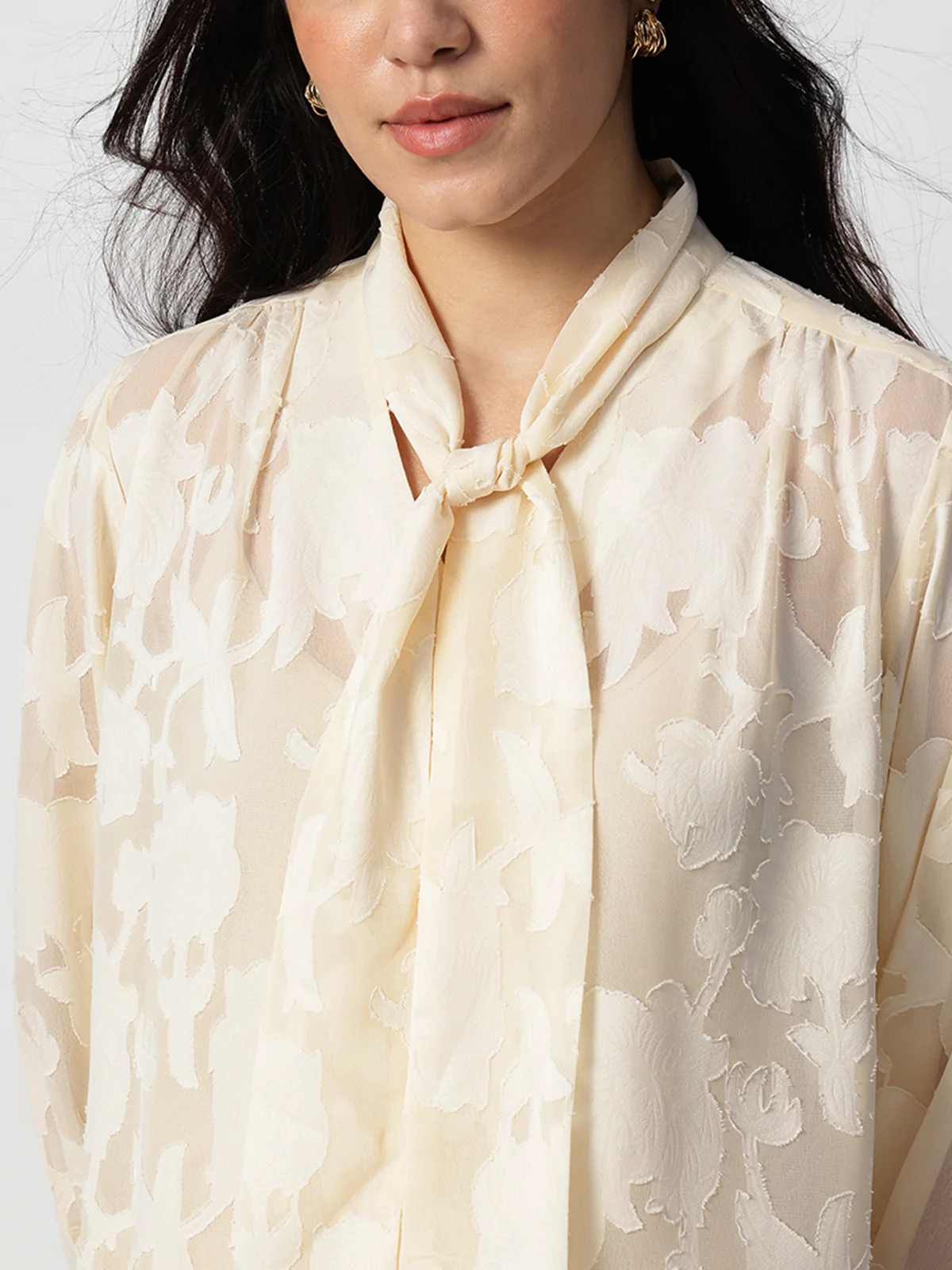 Women Jacquard Premium Satin Tie Top - Image 4