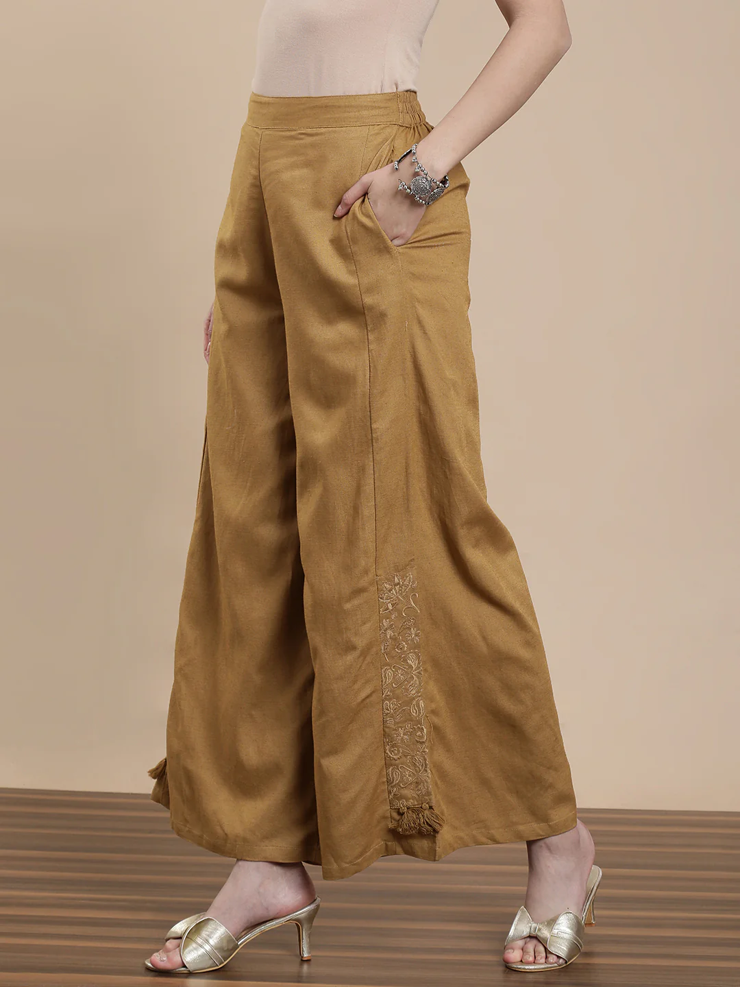 Women Khaki Casual Palazzo - Image 2